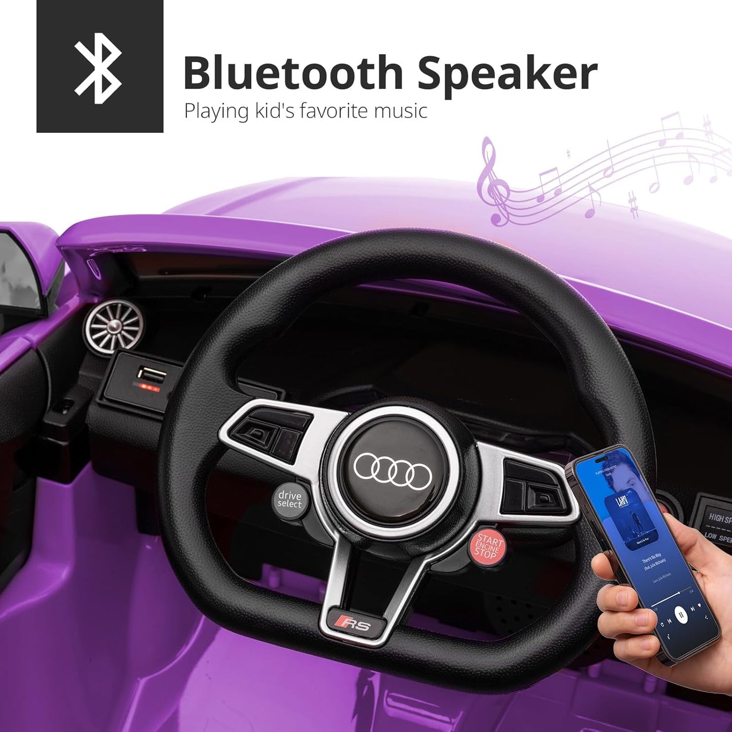 Electric Car for Kids, Licensed Audi 6V Kids Ride on Car Toy for Toddlers with Remote, Bluetooth - Purple