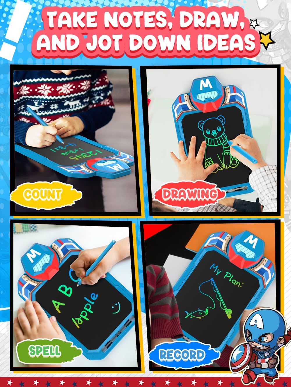 LCD Writing Tablet Doodle Board 10 Inch, Colorful Drawing Pad, Electronic Drawing Tablet, Drawing Pads,Travel Gifts for Kids Ages 3 4 5 6 7 8 Year Old Girls Boys (Masked Warrior)