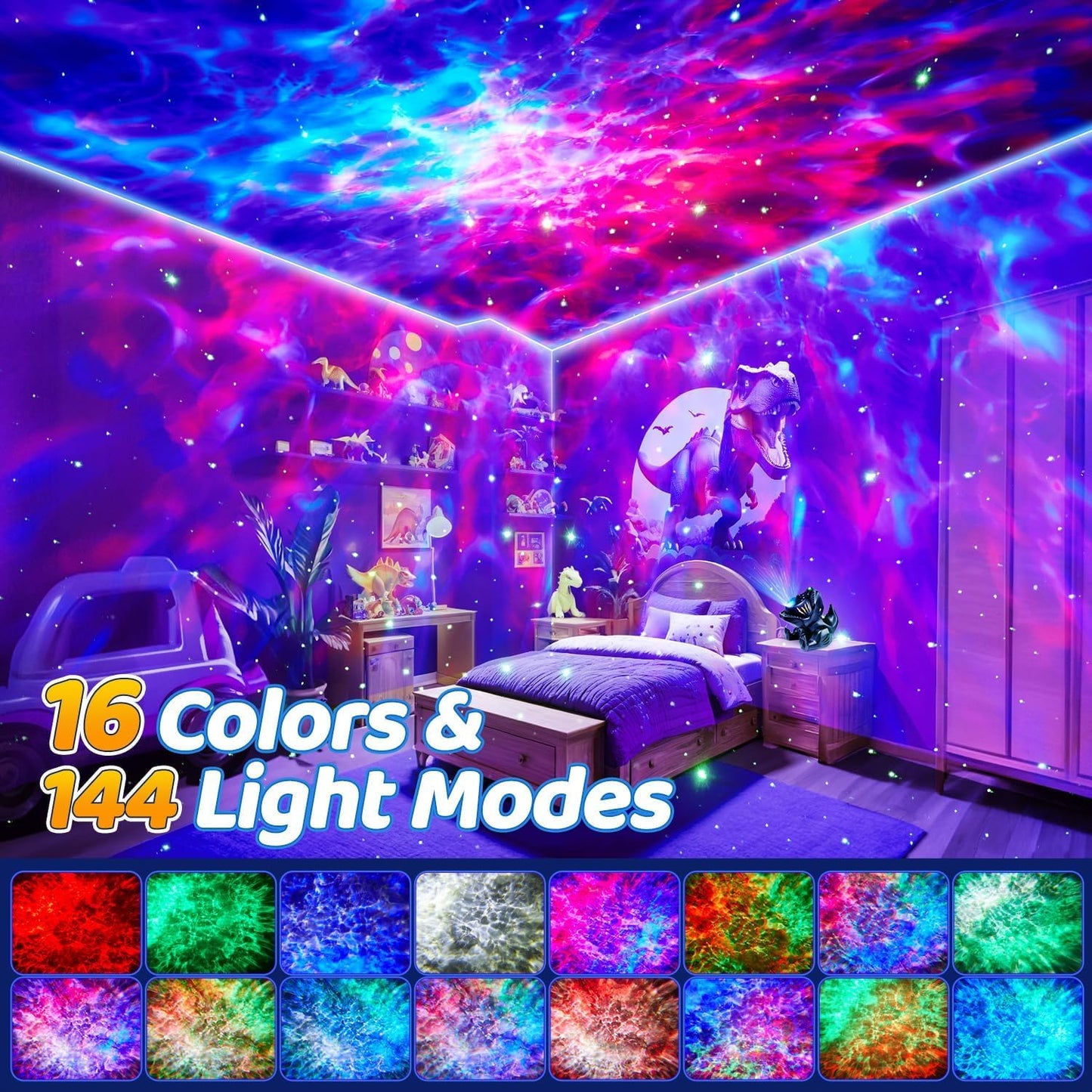 Dinosaur Baby Sound Machine Night Light Projector, 22 White Noise Machine Baby 5.3 Bluetooth Speaker, 196Color Remote Control | Toddler Night Light for Kids, Boy Gift Dinosaur Decor Galaxy Light