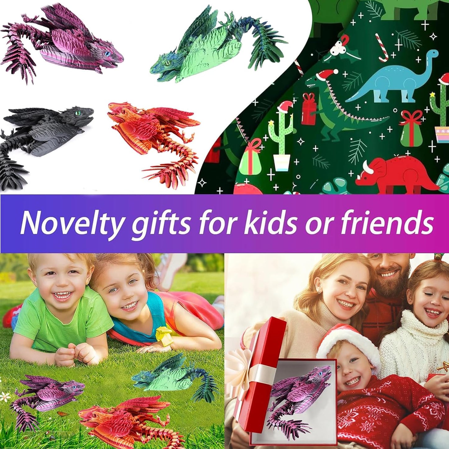 Feathered Wyvern Dragon, 3D Printed Dragon with Wings Animals Toys, Articulated Dragon Fidget Toys Desktop Pet Desk Birthday Party Gift for Kids and Adults (Green)