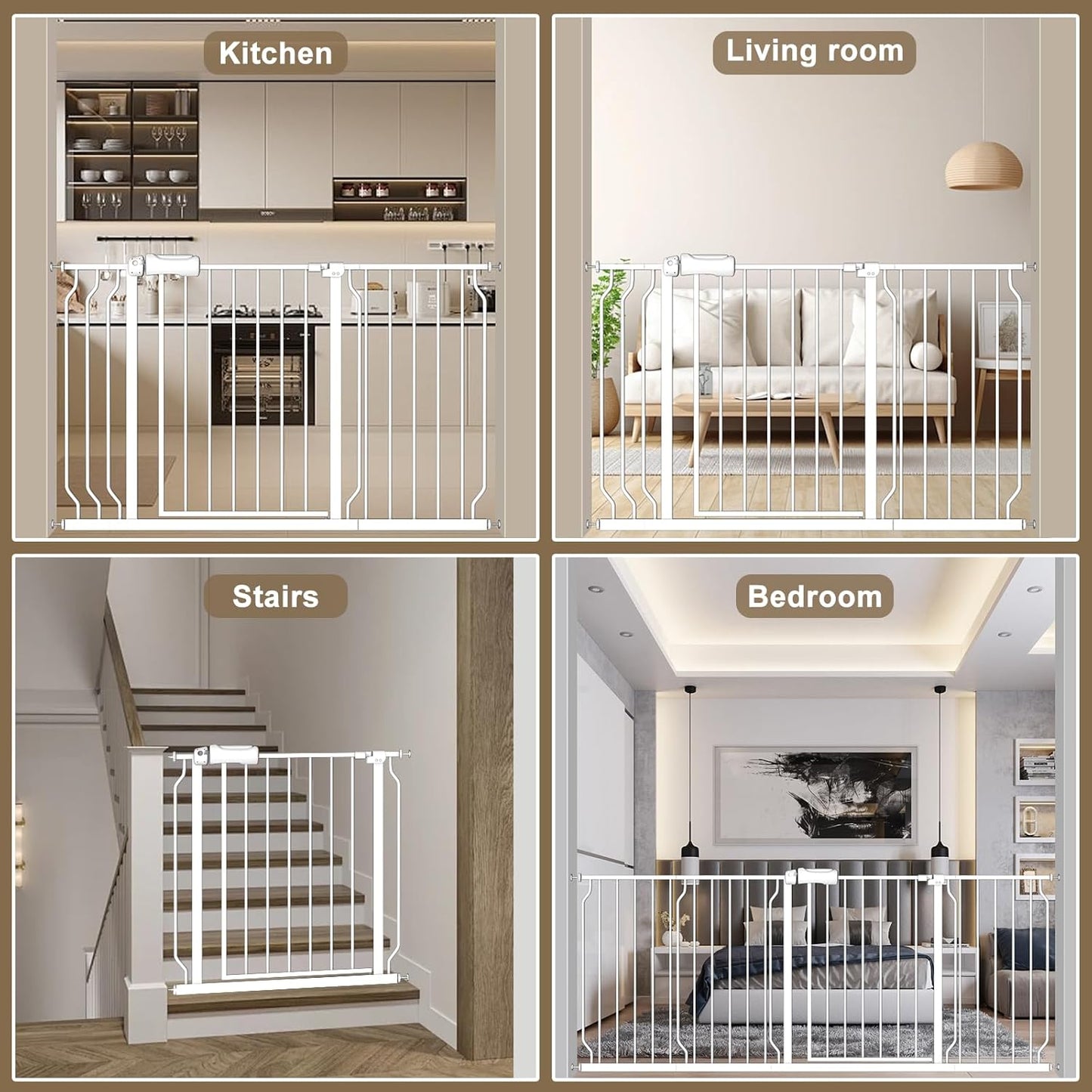 ALLAIBB Extra Wide Baby Gate Pressure Mount with Auto-Close, White Metal Safety Gate for Stairs & Doorways - Child Proof, Pet Barrier for Hallways, Kitchen, Living Room for 62.02-66.93 inch