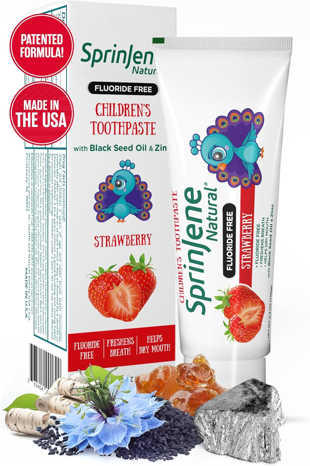 SprinJene Natural Kids Toothpaste, Strawberry | Natural Childrenโs Toothpaste | Fluoride Free Toothpaste for Toddlers | 1 Pack