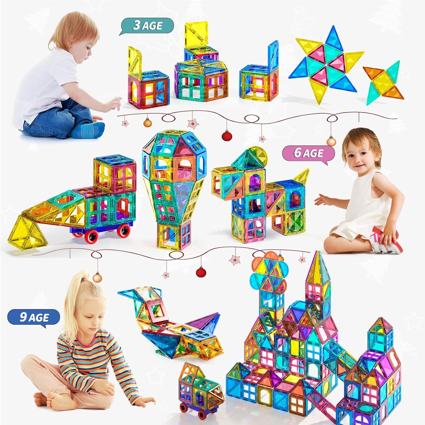 TEMI Magnetic Tiles,Building Blocks, Magnets Building Set, Learning and Education Toys Christmas Toy Gift for Ages 3 4 5 6 7 8+ Year Old Toddler Kids Boys and Girls (Magnetic Tiles-80pcs)