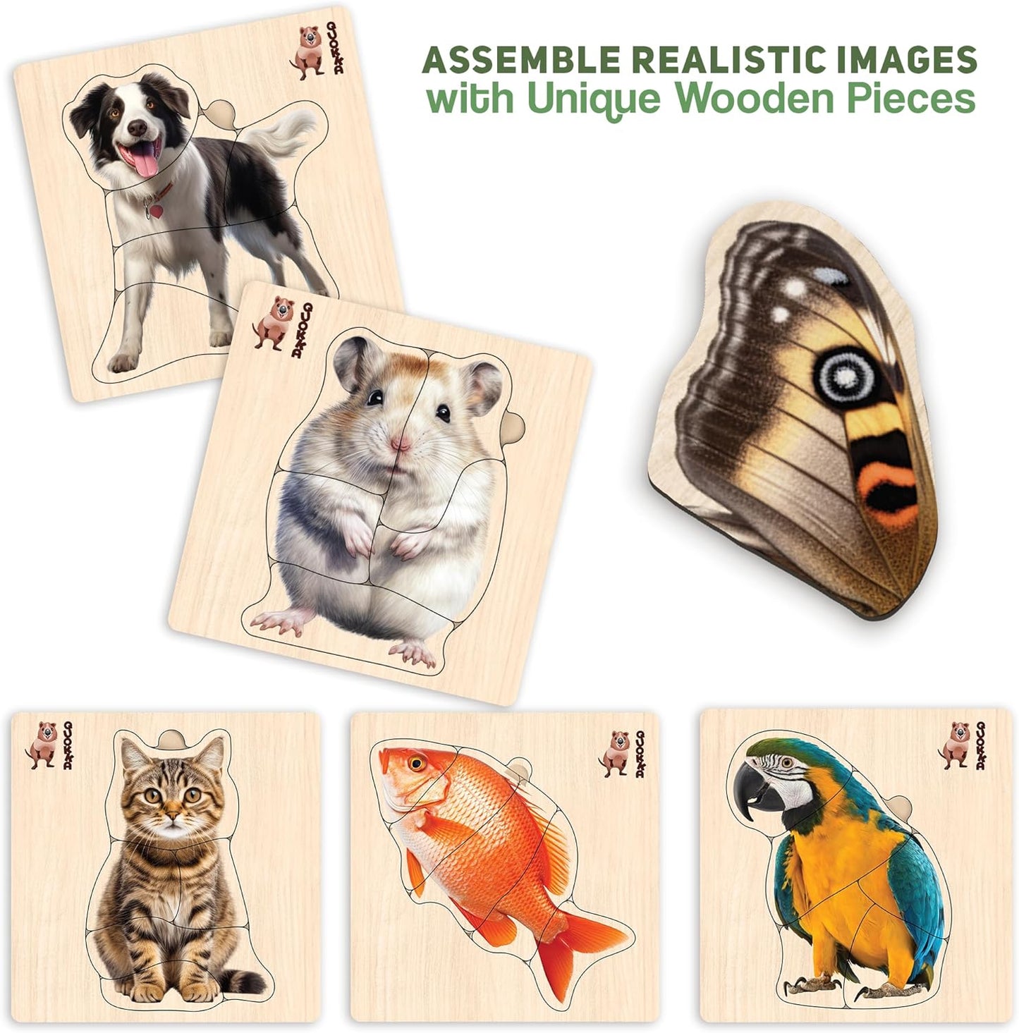 QUOKKA Realistic Wooden Puzzles for Toddlers 1-3 Year Old - 15x15 Inches Kids Puzzles Ages 2-4 - Birds, Animals, Fish, Butterfly Montessori Toddler Toys - Motor Skills Games Gifts for Girls&Boys