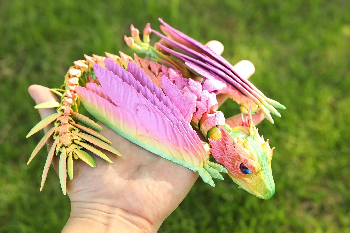 Feathered Wyvern Dragon,3D Printed Dragon with Wings,Articulated Dragon,Fidget Toy Surprise,Desktop Pet (Rainbow)