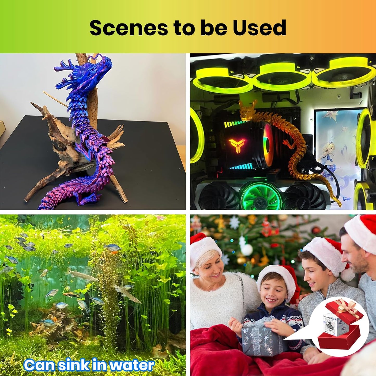 3D Printed Dragon,Chinese Dragon,Dragon Statue,Fidget Toys ,18 in,Fidget Toys for Autism/ADHD,3D Printed Gift Toy, Executive Desk Toys,Home Office Decor (Yellow Green)