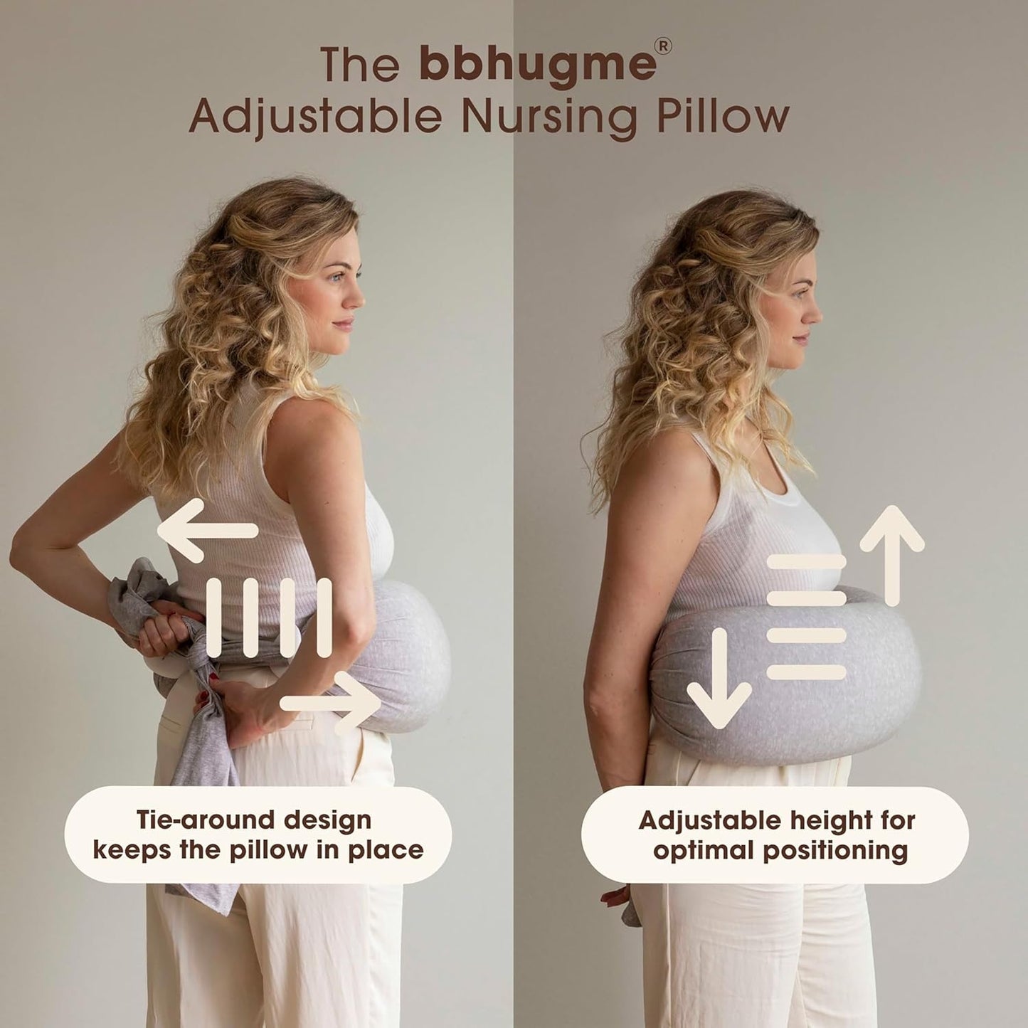 bbhugme Adjustable Nursing Pillow - Breastfeeding, Bottle Feeding, Baby Support - Adjustable Firmness and Fit - Washable Pillow Cover - Grey Melange…