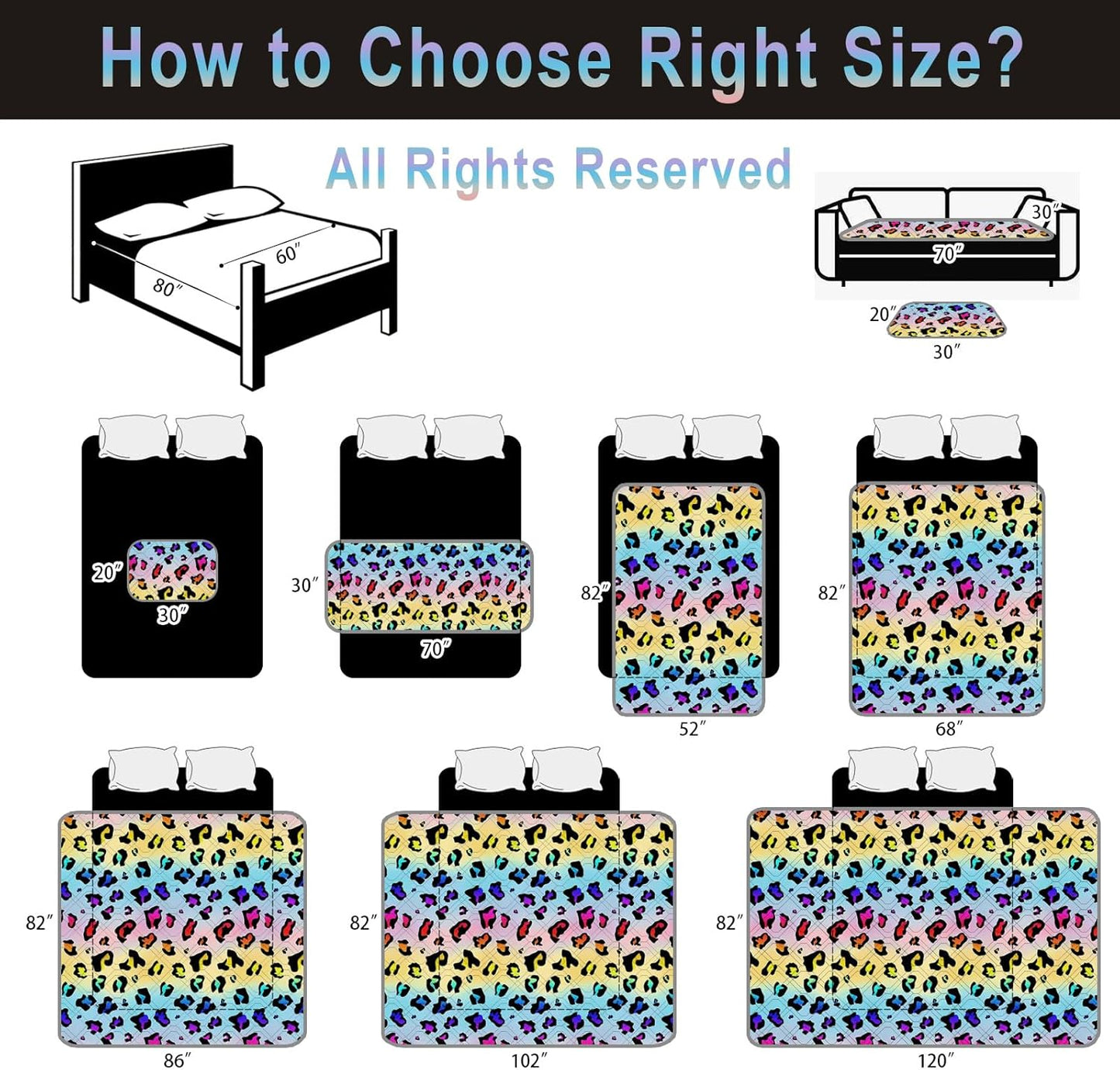 Waterproof Dog Bed Cover 52x82inch Reversible Pad Reusable Camping Mat for Kids/Pet/Dog/Cat Washable Geometric Embroidery Blanket Patchwork Rainbow Leopard Printed+Gray