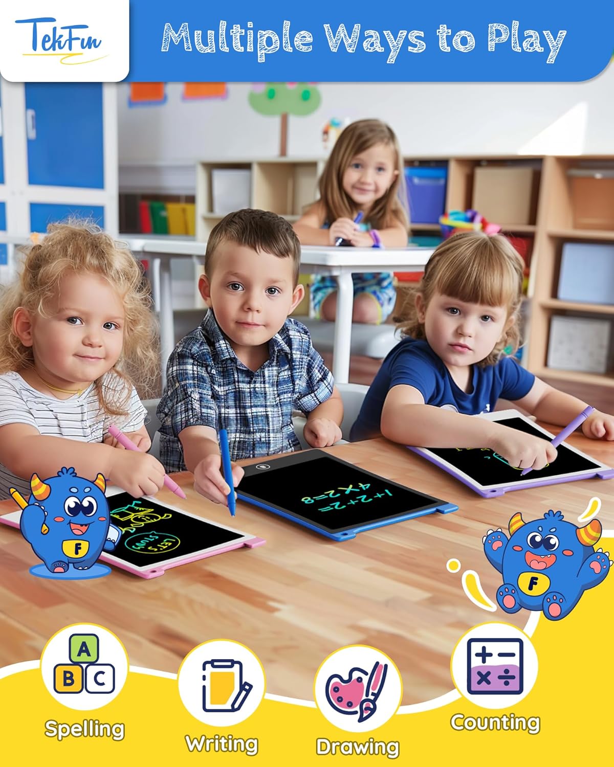 TEKFUN 10in 2 Pack LCD Writing Tablet Coloring Doodle Board Drawing Sketch Pad for Kids with Anti-Lost Stylus, Car Trip Educational Kids Toys Birthday for 3 4 5 6 7 Girls Toddlers