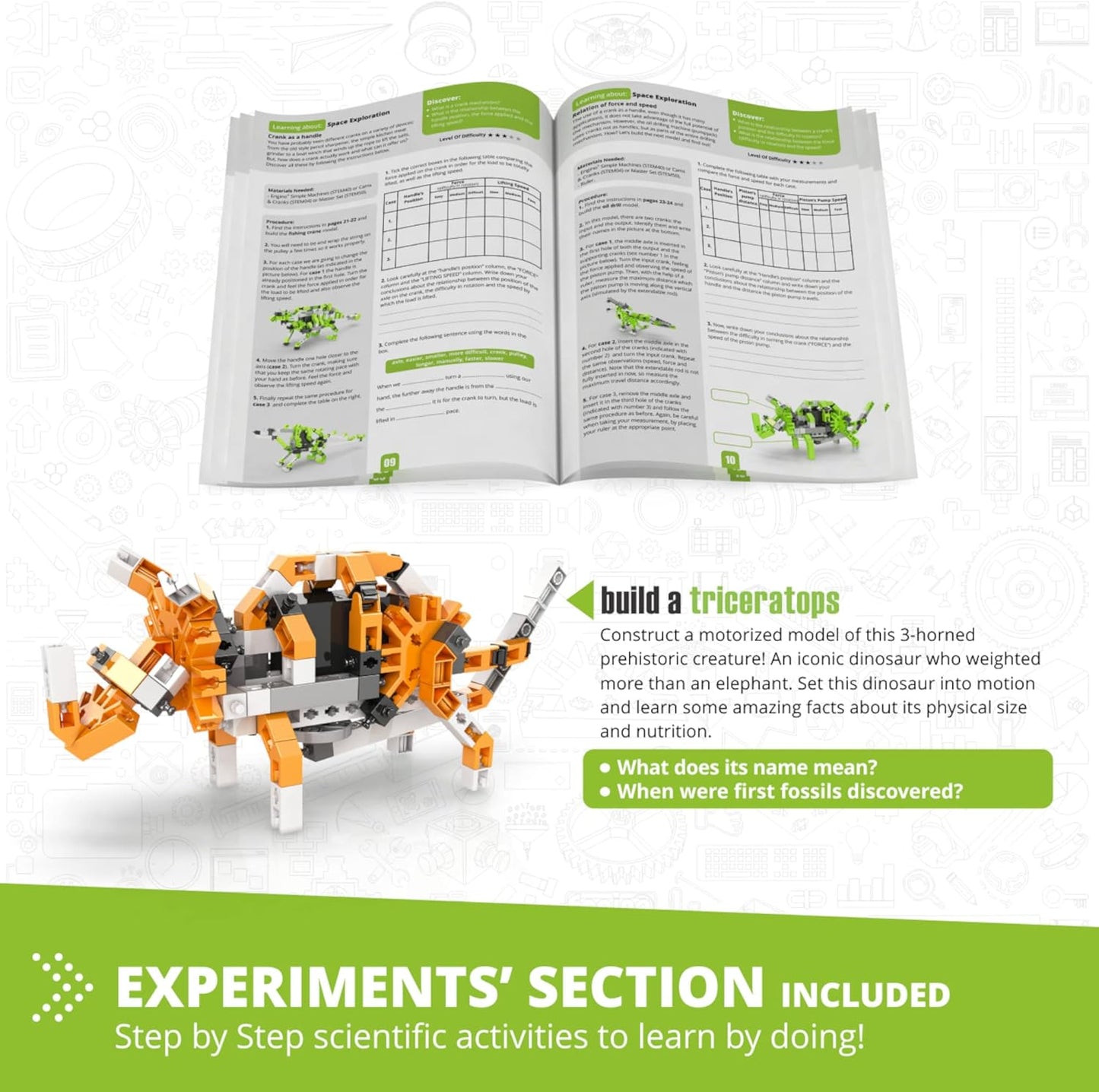 Engino- STEM Toys, Learning About Dinosaurs, Educational Toys for Kids 9+, STEM Projects for Kids, Gifts for Boys & Girls (5 Motorized Models)