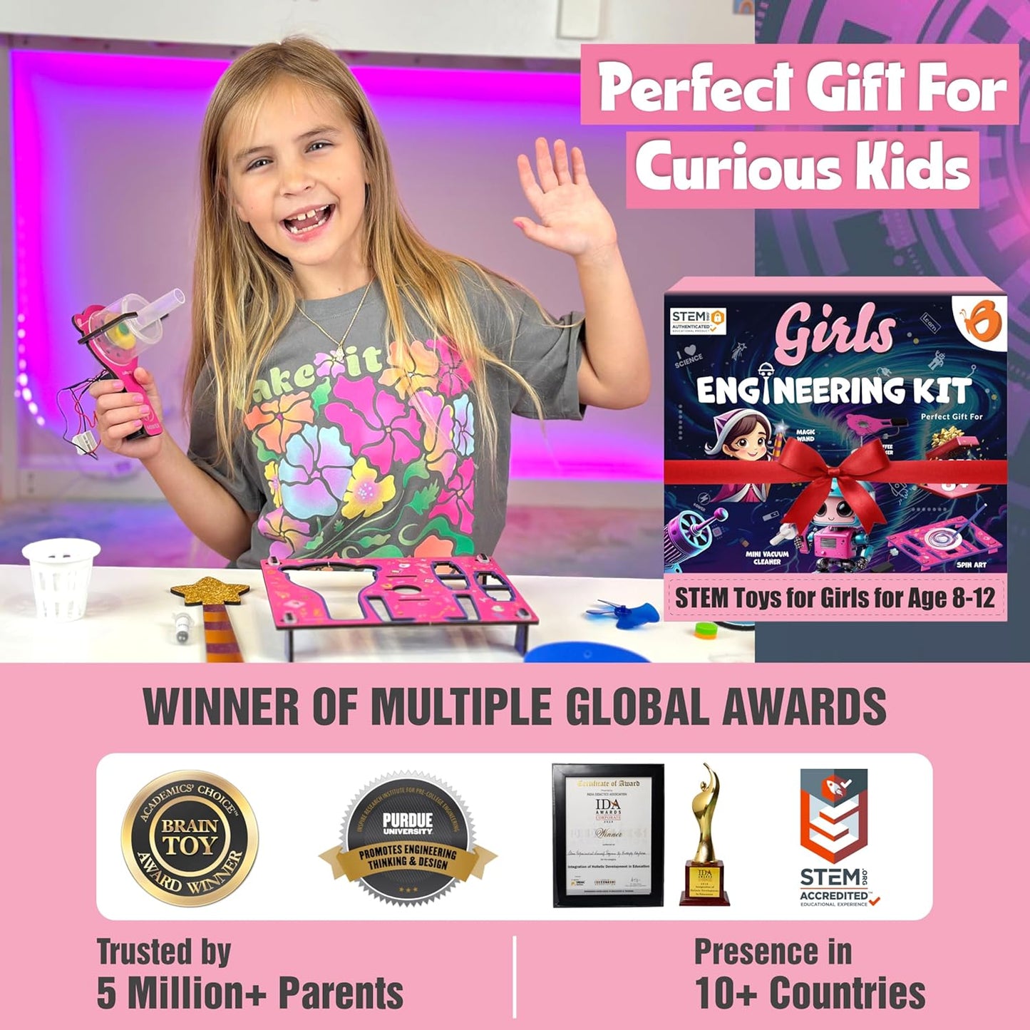 Butterfly EduFields 100+ STEM Projects | Girls Mini Engineering Kit for Ages 8 10 12 15 Years | Ultimate DIY Science Experiments for Kids | Educational Engineering Toys Best Birthday Gift idea