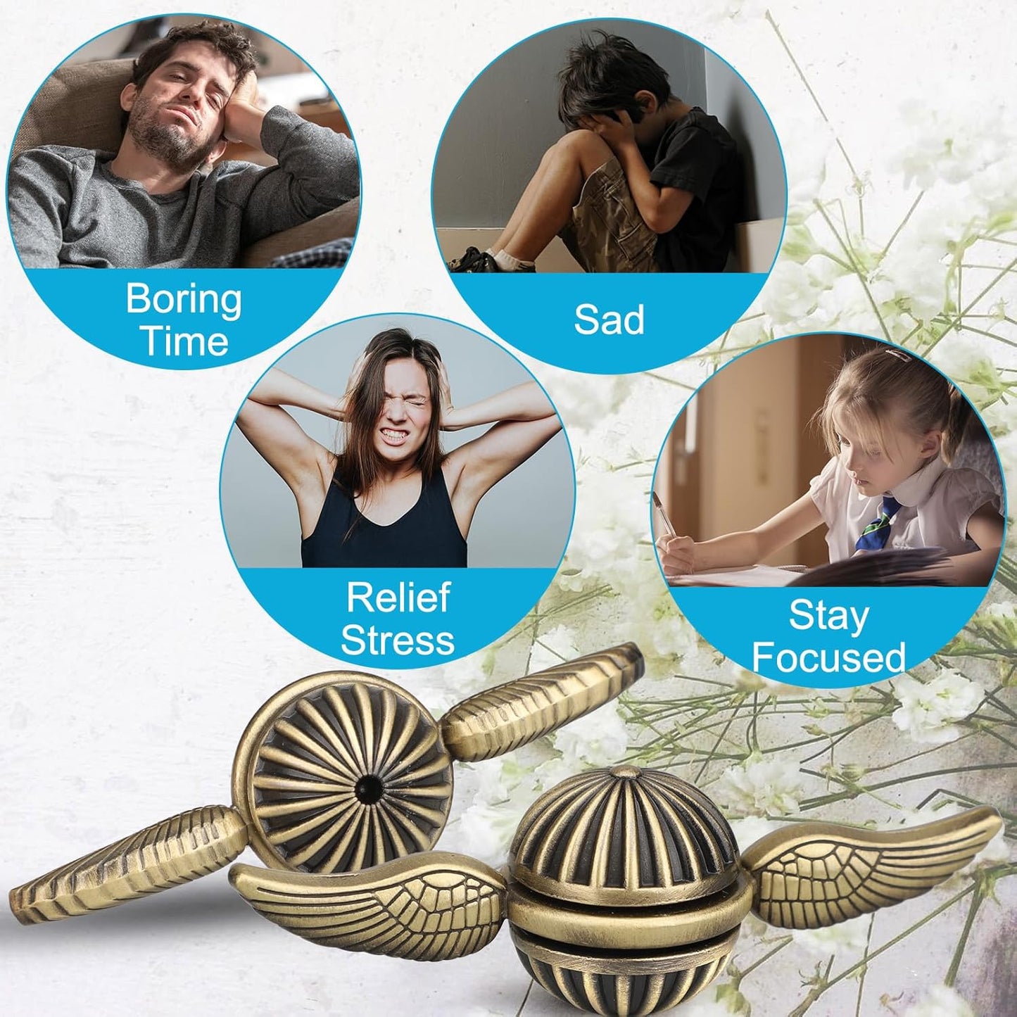 Brass Fidget Spinner Orb Anxiety Toy, Stress Relief Spin Fidgets Hand Bearing Tri Spinner for Kids Adults, Cool Ball Fingertip Gyro Spinning Top Novelty Gift for School Home Office (1PCS)