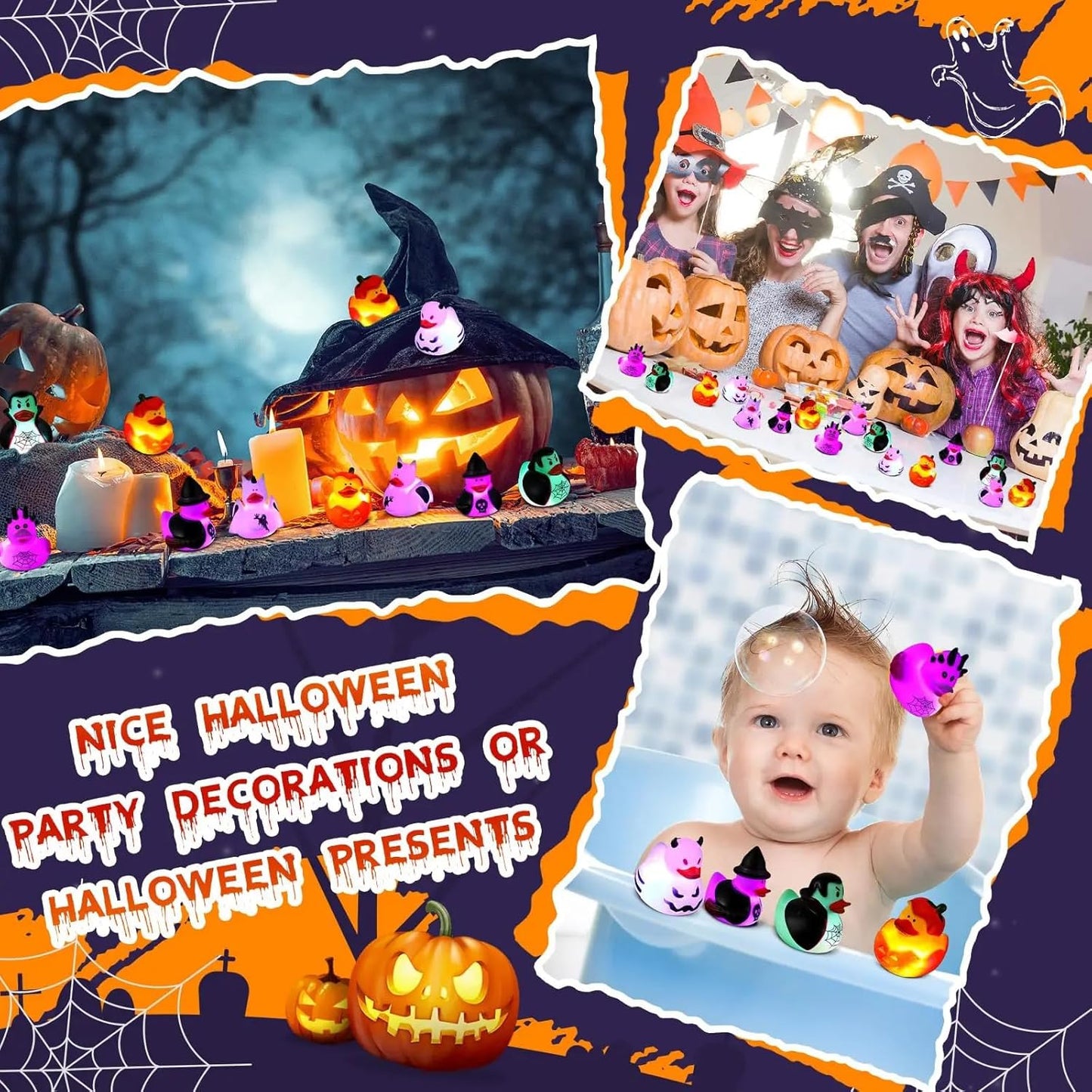 Halloween Rubber Duckies in Bulk Glow in The Dark Rubber Ducks Light up Halloween Mini Duckies Bath Toys for Halloween Party Favor Decor Pool Bathtub Baby Shower Toy Gifts for Kids(12)