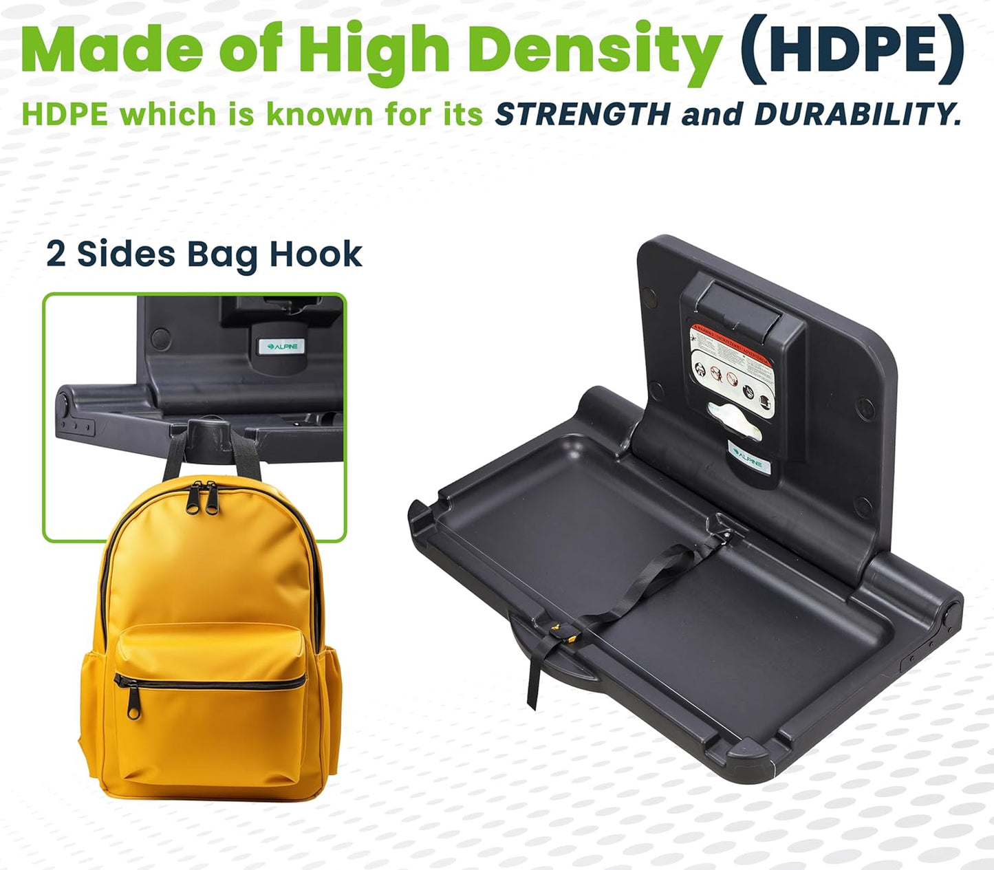 Alpine Wall Mounted Baby Changing Station - Horizontal Baby Changing Table Foldable Diaper Tables with Safety Strap for Commercial Bathroom, ADA Complaint (Hardware Included) Black