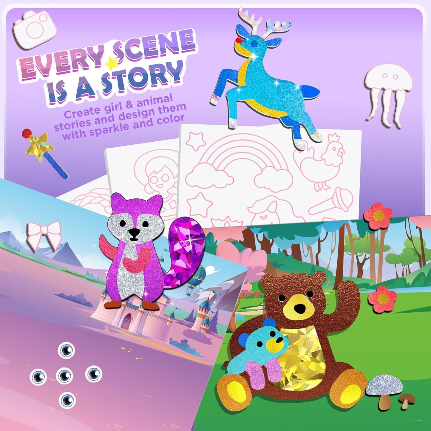 Foil Arts and Crafts for Kids Ages 4-8, Large Size Princess Fun Foil Art Craft Supplies Kits, No Mess DIY Creative Activity Travel Toys, Foam Sticker Coloring Books,Party Favor Birthday Gifts for Kids