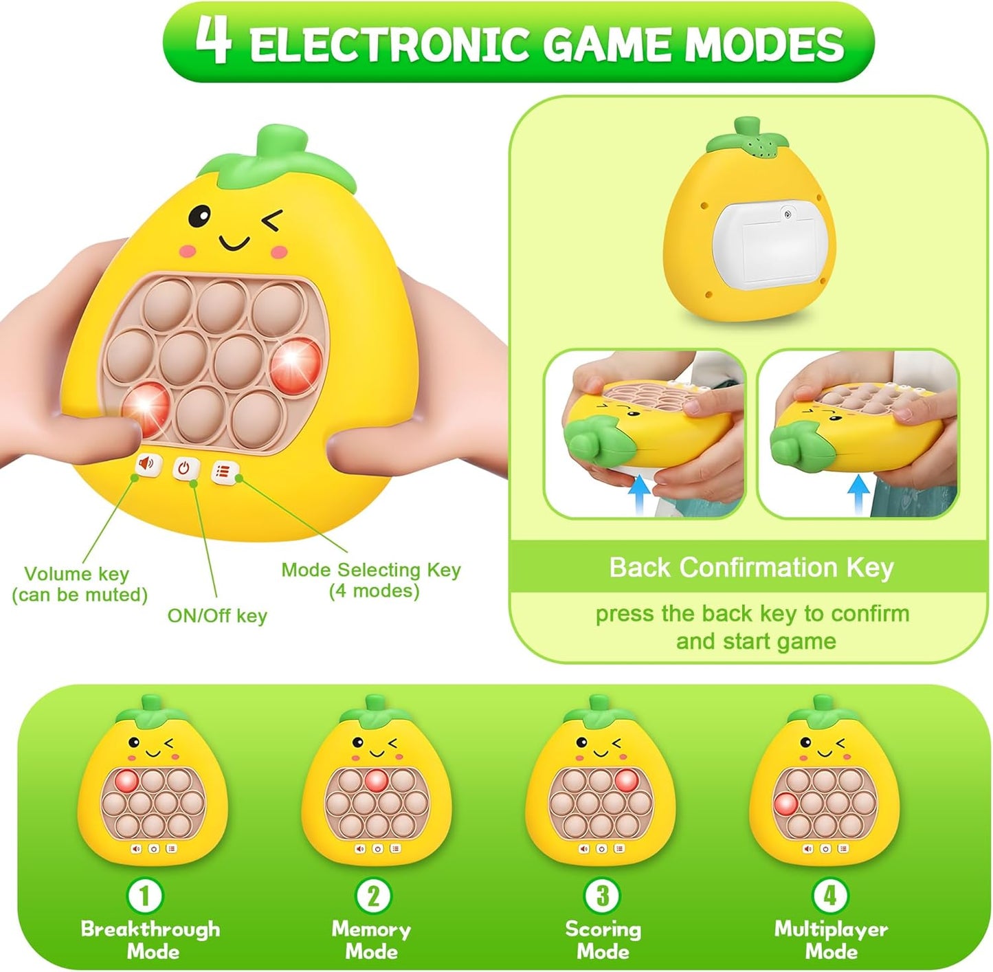 Fast Push Game, Pop Fidgets Toys, Fun Stress & Anxiety Relief Quick Push Pop Game, Autism Sensory Toys, Handheld Game Light Bubble Puzzle Toys for Kids Teens Adults