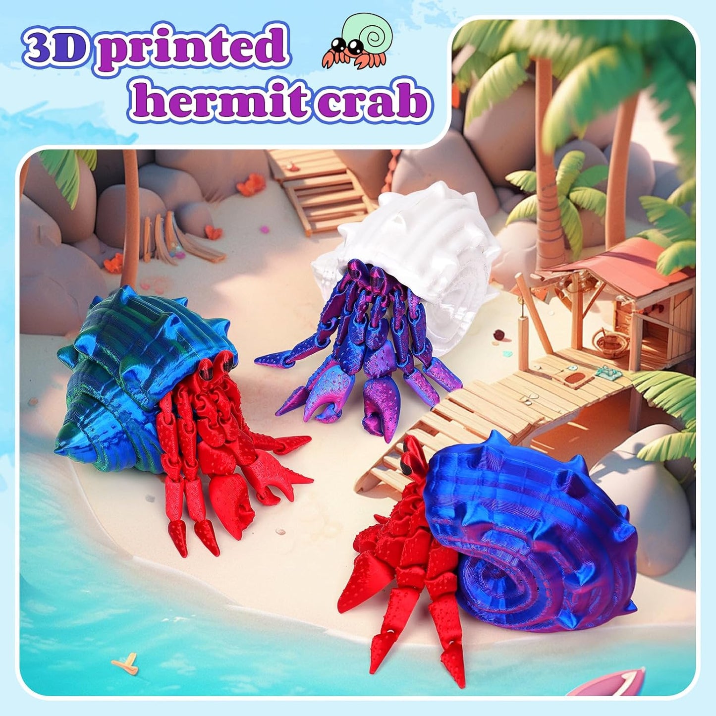 3D Printed Hermit Crab Fidget,3D Printed Dynamic Animals Toy,Full Articulated Flexible Crystal Hermit Crab Fidget Fidget Toys,Adults Fidget Toys for Autism ADHD,Home Office Decor (Red green blue)