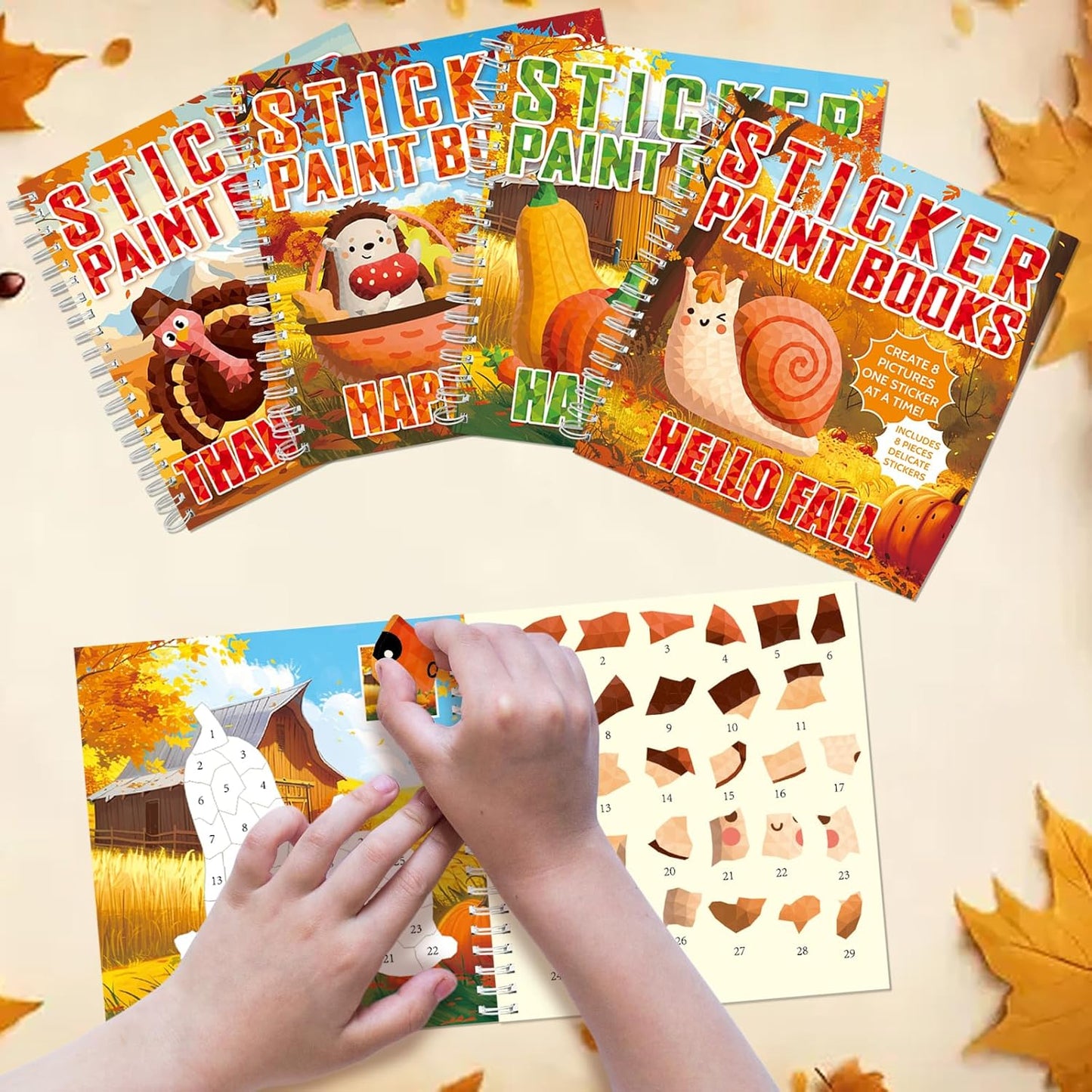 4PCS Thanksgiving Paint by Sticker Books Crafts for Kids Ages 4-8 Fall Sticker by Number Books Activity Book for Kids Age 3-5 Puzzle Book Craft Art Toddler Gift with Turkey Pumpkin 32 Pictures