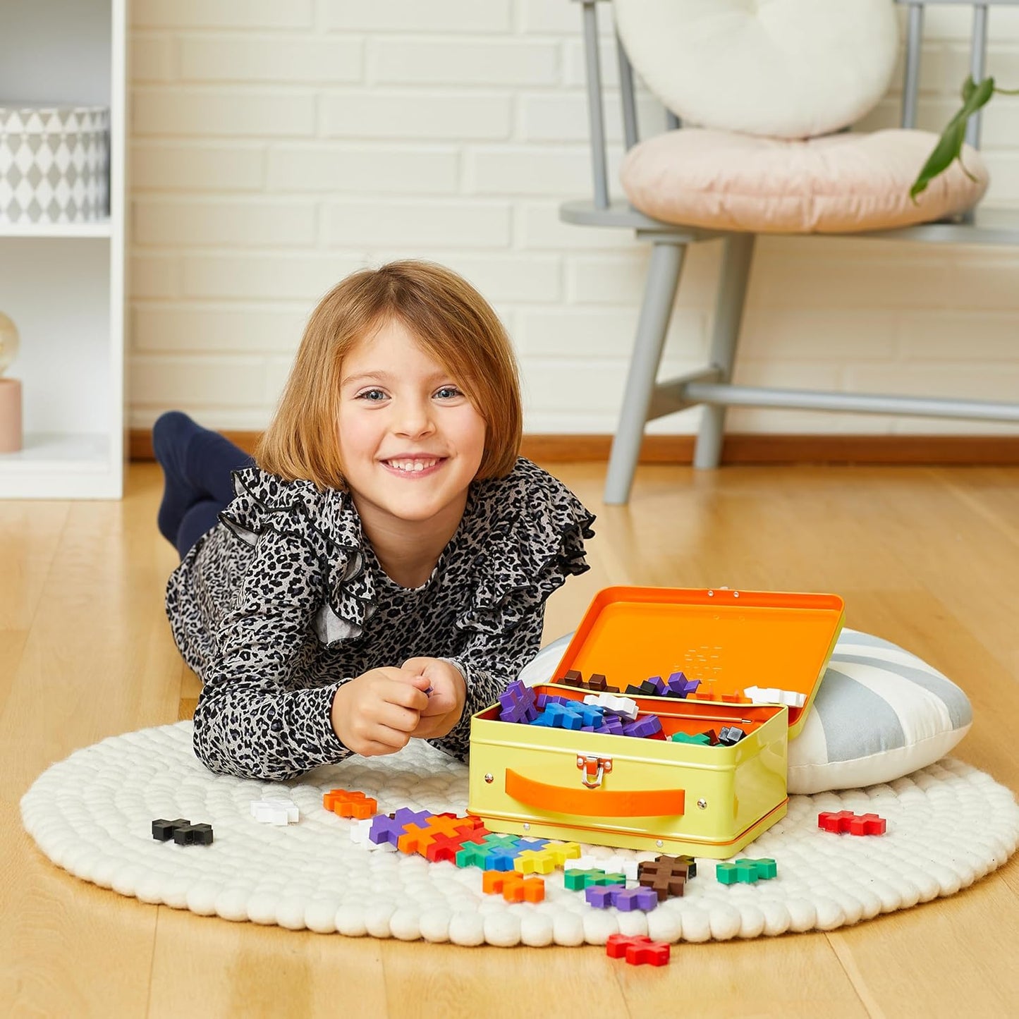 PLUS PLUS Building Set with Metal Suitcase, Open Ended Stem Toy for Toddlers and Preschool, 70 Big Basic Interlocking Pieces