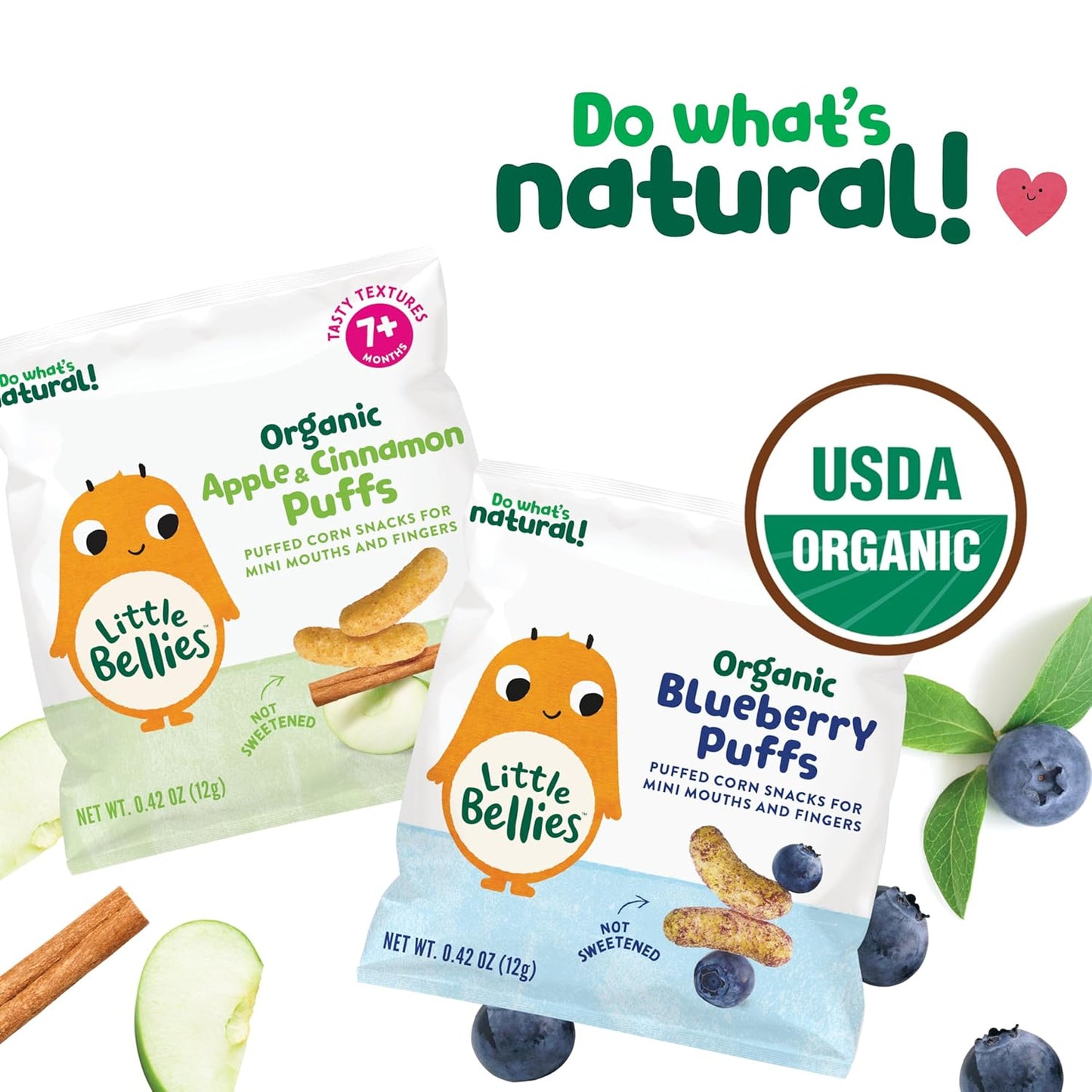Little Bellies Organic Puffs Variety Pack, Blueberry & Apple and Cinnamon (Pack of 18)