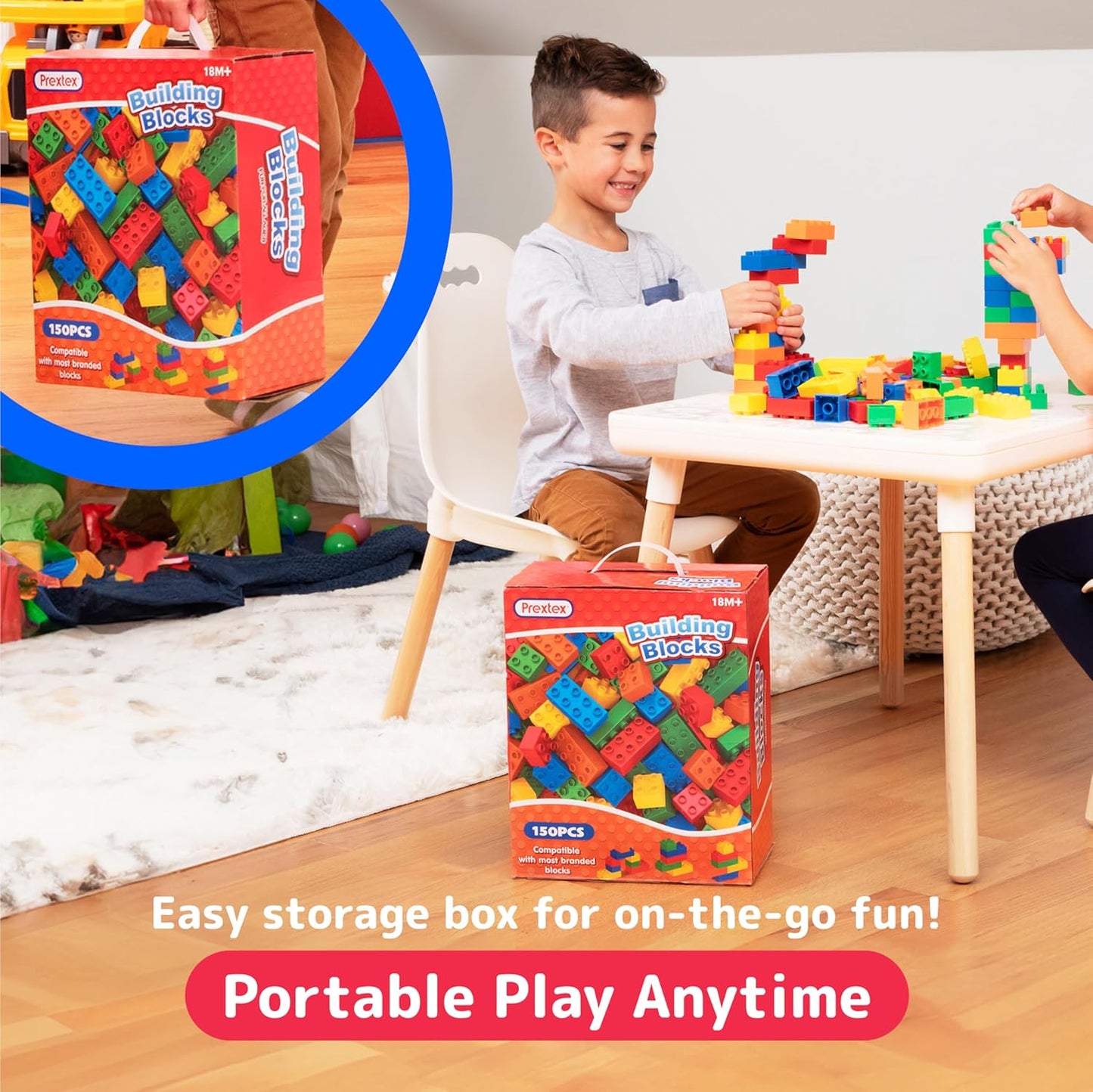 PREXTEX 150-Piece Building Blocks Set for Kids - 5-Color Building Bricks for Toddler Development, Creativity, and Motor Skills - Toys for Boys and Girls - Compatible with Major Brands