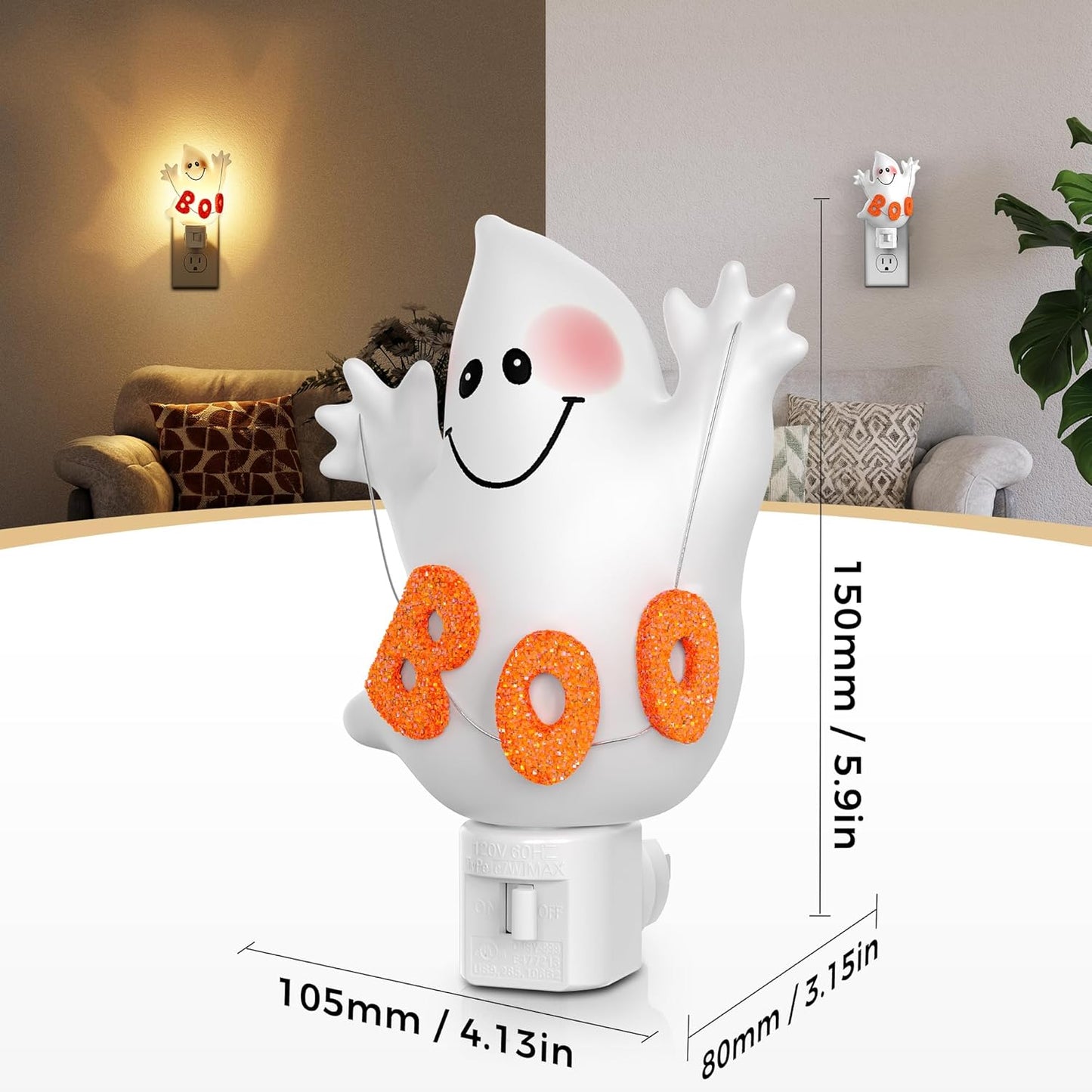 DORESshop Halloween Night Light Plug in, Ghost Night Lights Plug into Wall, Plug in Nightlight with 360° Rotatable, Cute & Funny Halloween Party Decorative for Adults,Kids,Gift, Pocky Decor,1 Pack