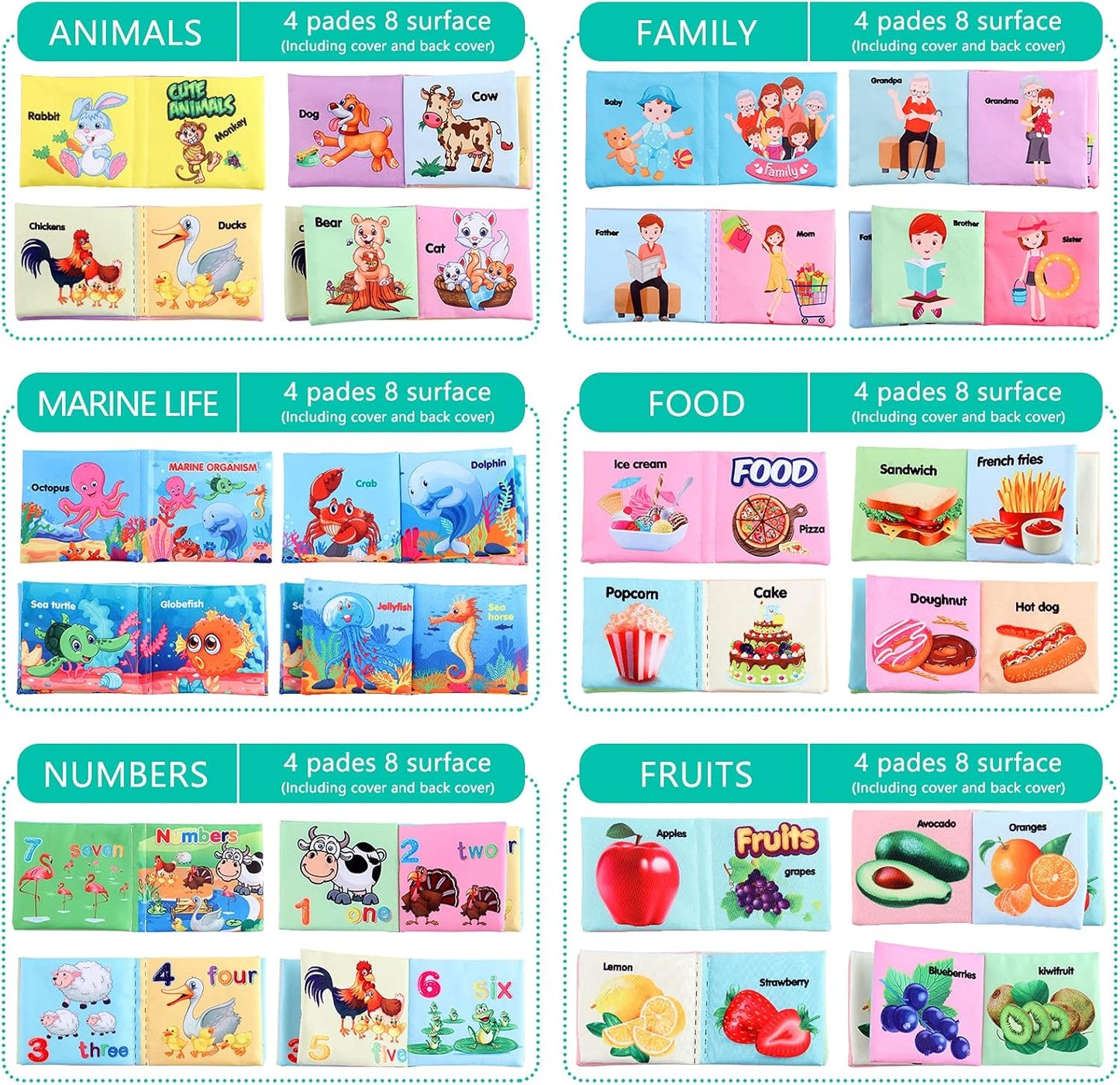 Baby Books, Soft Baby Book,Cloth Baby Books,Baby Books 0-6 Months, Cloth Baby Books,Infant Books,Soft Books for Babies,Best Baby Books, Pack of 6 Books for Baby,Size: 4x4 inch,Soft Baby Book