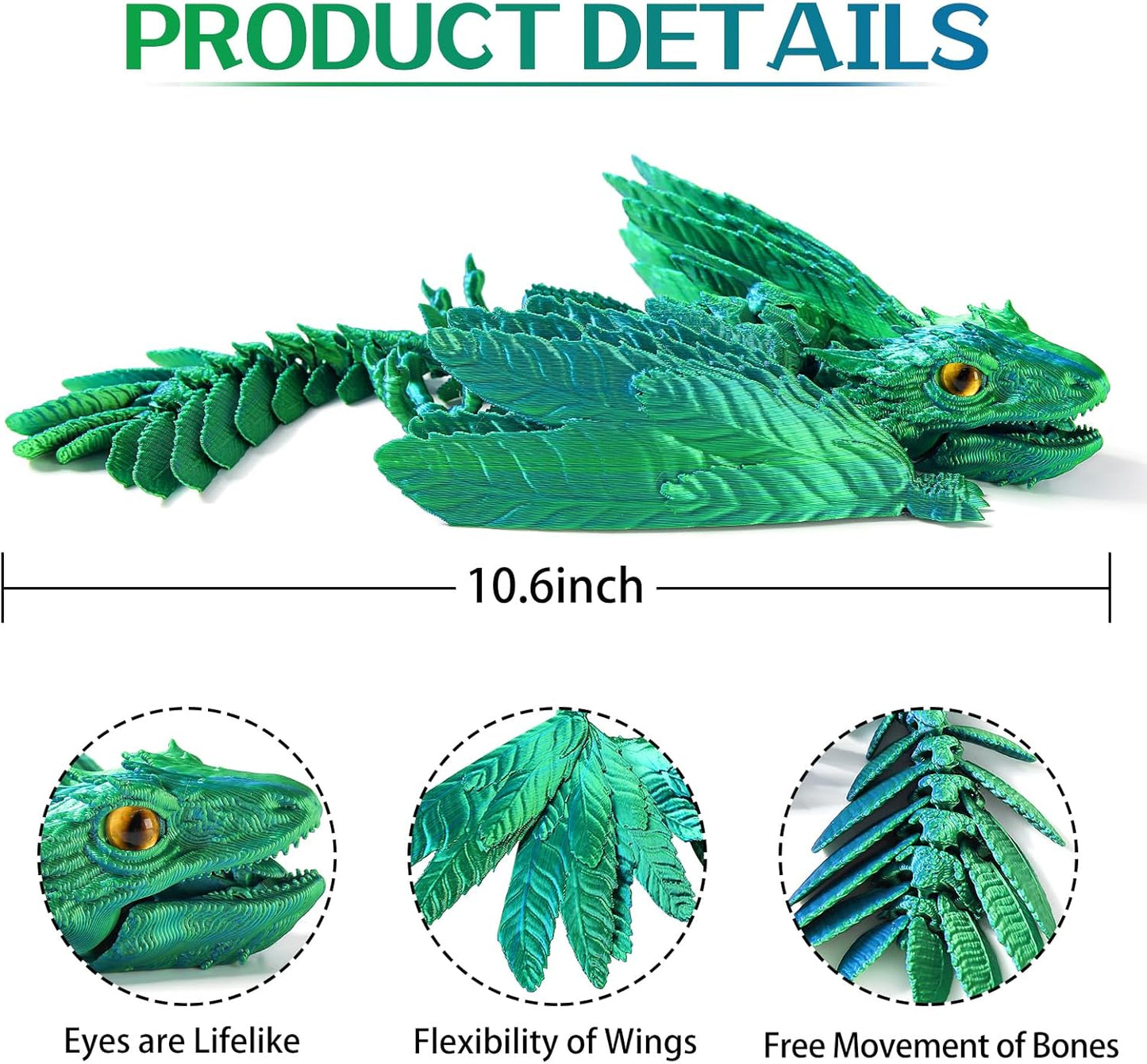 Feathered Wyvern Dragon,3D Printed Dragon with Wings,Articulated Dragon,Fidget Toy Surprise,Desktop Pet (Rainbow)