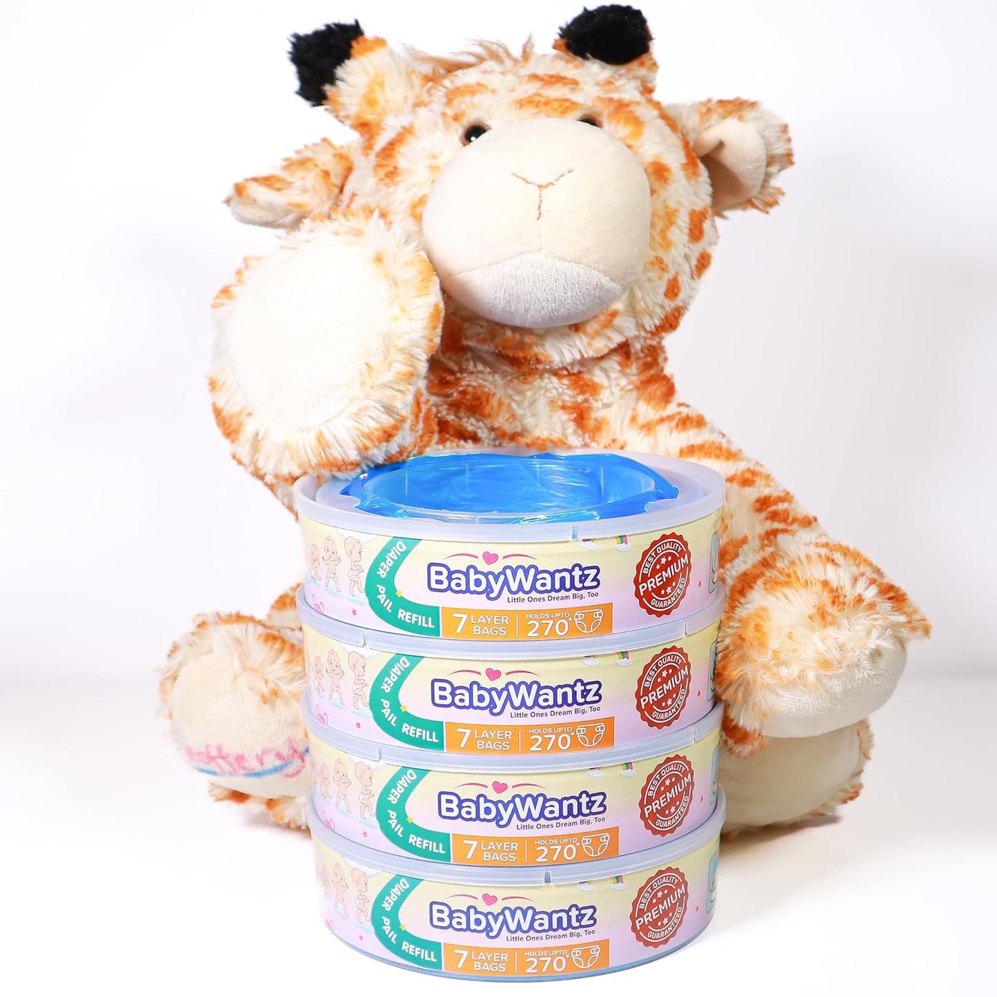 Premium Diaper Pail Refill Bags Compatible with Diaper Genie Pails - 4 Pack - Holds up to 1080 Newborn Diapers