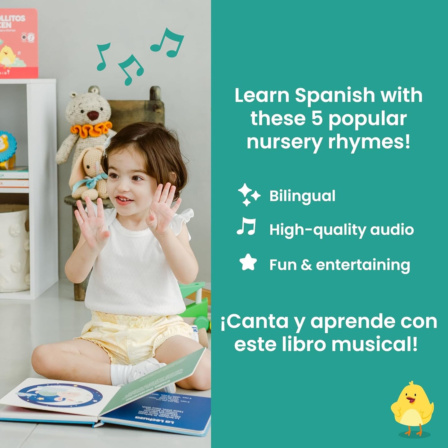 Binibi Spanish Musical Book for Toddlers 1-3 Estrellita ยฟDรณnde Estรกs? & Other Nursery Rhymes | Spanish Learning for Kids | Bilingual Children's Sound Book | Libro en espaรฑol para bebรฉs