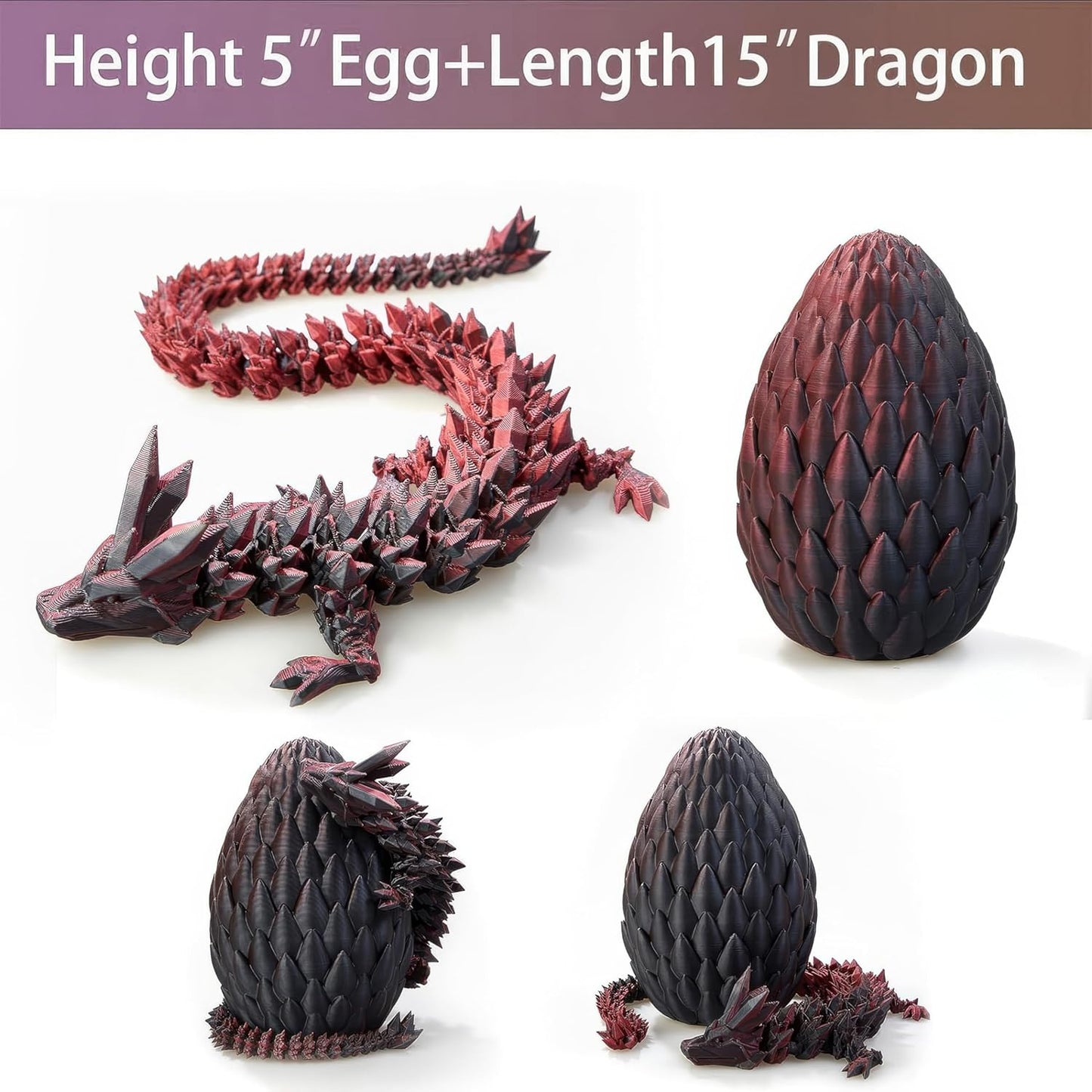Easter Eggs 3D Printed Dragon Egg Dragon Eggs with Dragon Inside Fidget Toys Pendant Desk Decorative Easter Egg Fillers Easter Gifts for Boys Kids Home Office Decor (Black Red)