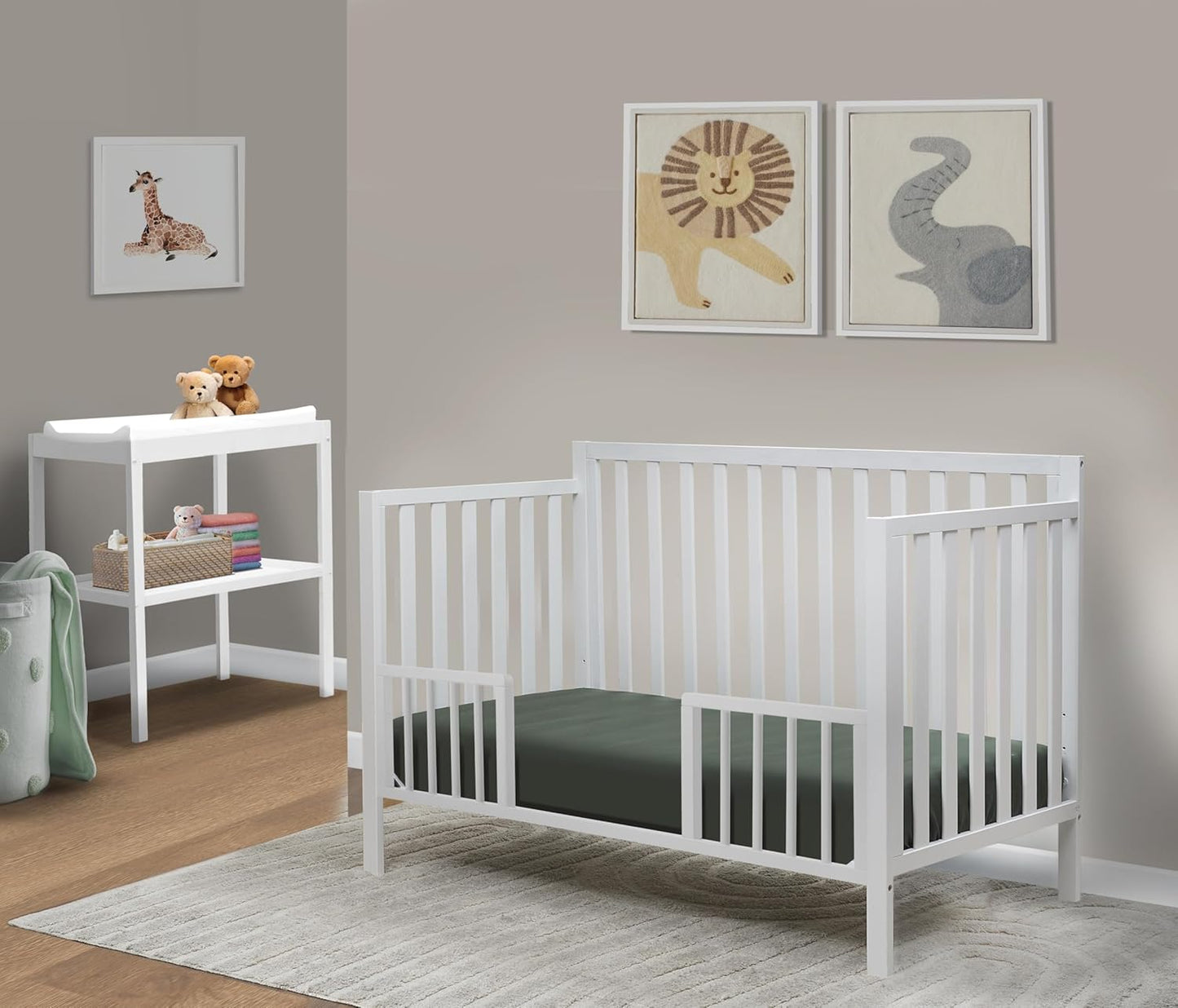 Sorelle Essex Euro 4-in-1 Convertible Crib & Changer – Nursery Furniture Set, Wooden Baby Crib with Non-Toxic Finish, Integrated Changer, Toddler Bed, Daybed, and Full-Size Bed Conversion Kit – White