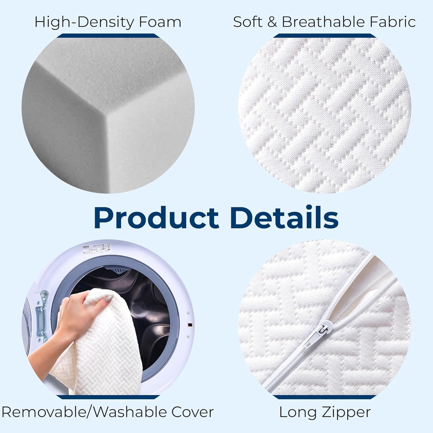 5 STARS UNITED Small Knee Pillow for Side Sleepers – Wedge Firm Foam Support for Belly, Back & Knees – Compact Maternity Cushion for Travel & Pregnancy Relief, White