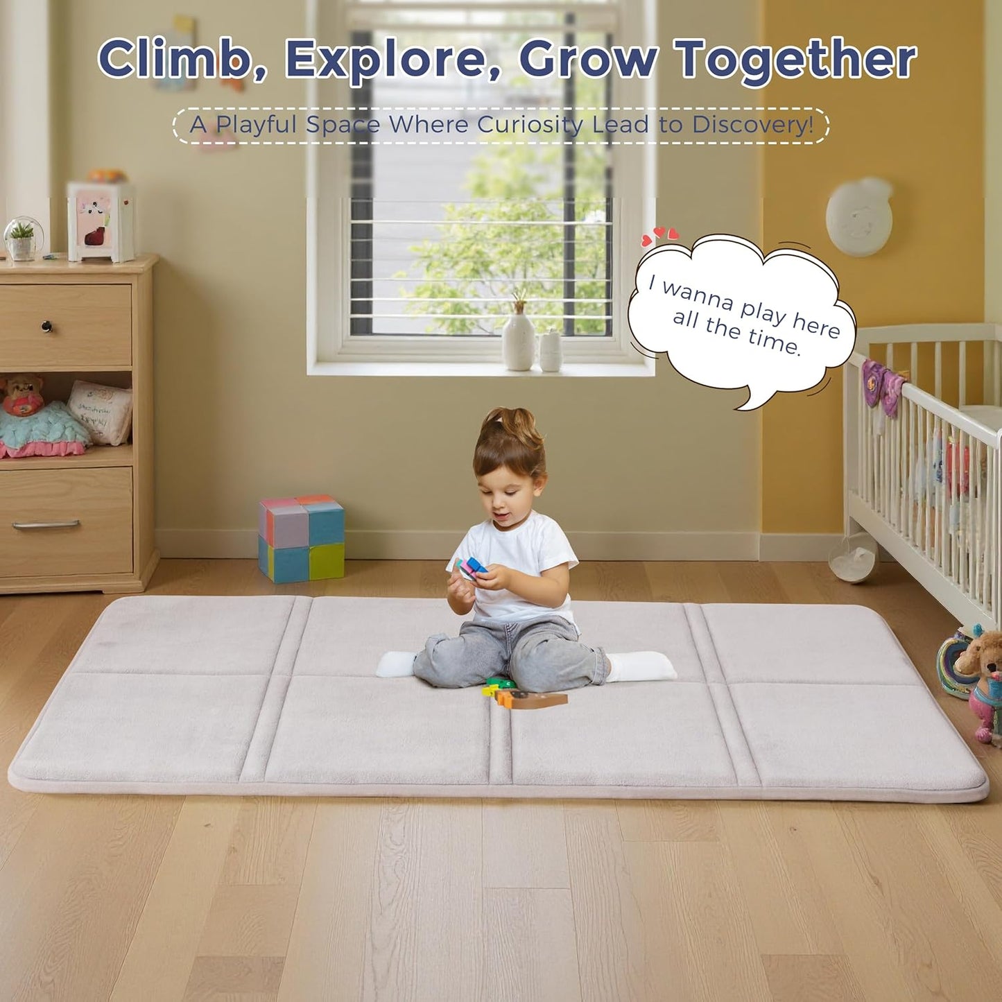 MAXYOYO 1.2" Thick Baby Play Mat for Floor, 36"x60" Foldable Playpen Mat, Tummy Time Foam Mats Ultra Soft Support, Padded Carpet with Non-Slip Backing for Infant,Kids and Toddler Crawling, Grey