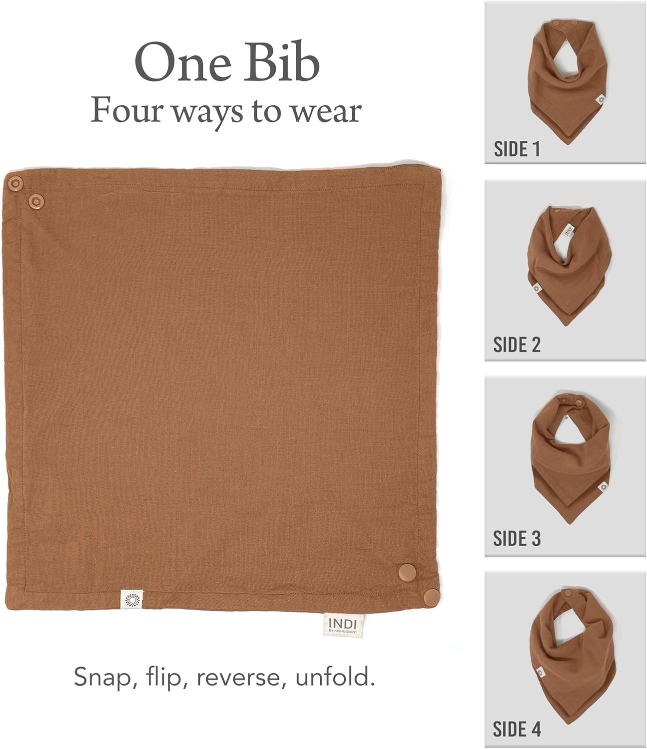 Kishu Baby Indi Organic Baby Bandana Bibs β Fairtrade 4-Way Reversible Drool Bibs for Boys & Girls β Unisex (Set of 5)