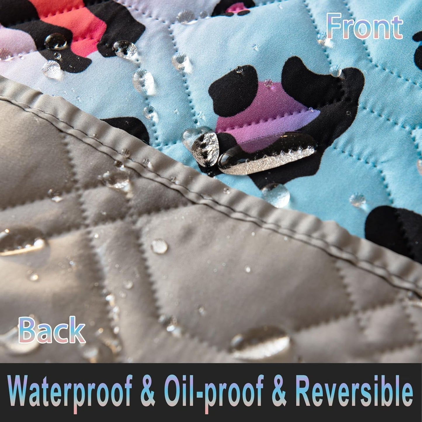 Waterproof Dog Bed Cover 68x82inch Reversible Pad Reusable Camping Mat for Kids/Pet/Dog/Cat Washable Geometric Embroidery Blanket Patchwork Rainbow Leopard Printed+Gray