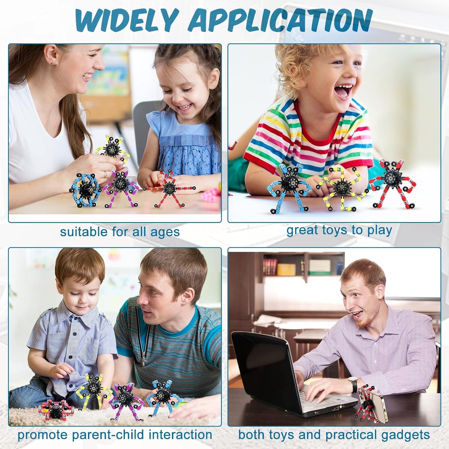 Zhanmai Transformable Fidget Spinners Fidget Toys for Kids and Adults Stress Relief Sensory Toys Transformable Chain Robot Fingertip Gyros for ADHD Autism for Kids Gifts(48 Pack)