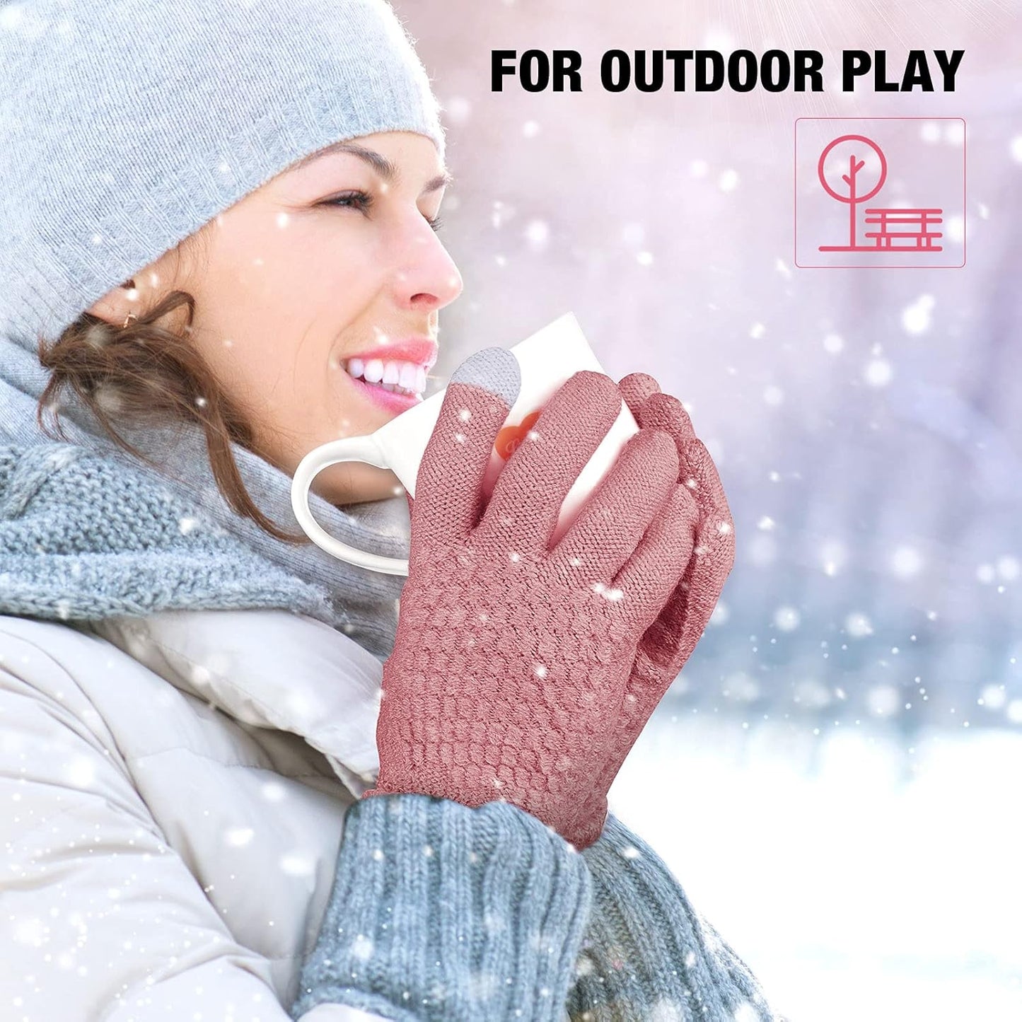 Geyoga 2 Pairs Women's Winter Touch Screen Gloves Soft Warm Fleece Lined Knit Elastic Cuff Winter Texting Gloves