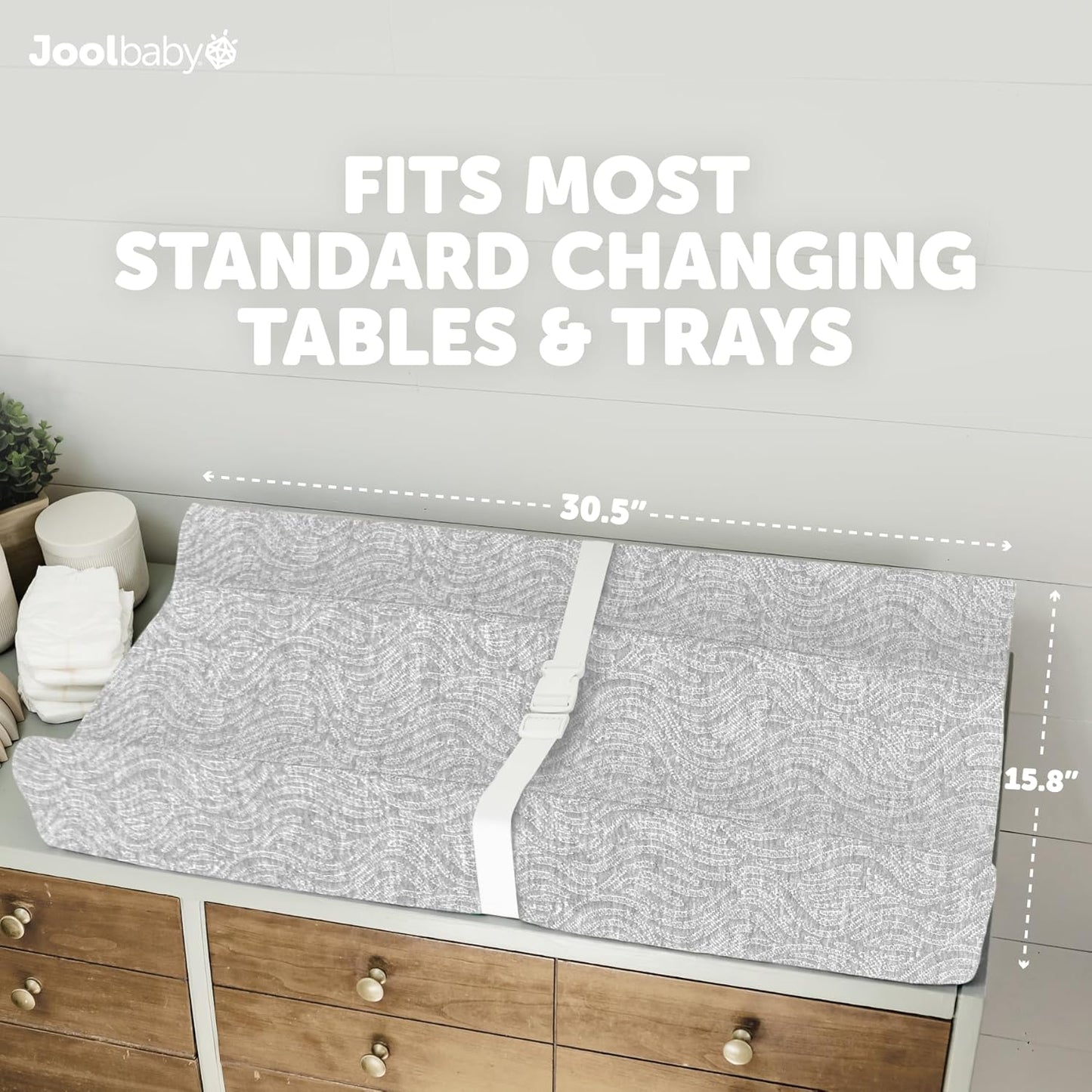 Jool Baby Soft Changing Pad + Washable Cover, Non-Slip - Fits Standard Changing Tables & Dressers (Gray/Wave)
