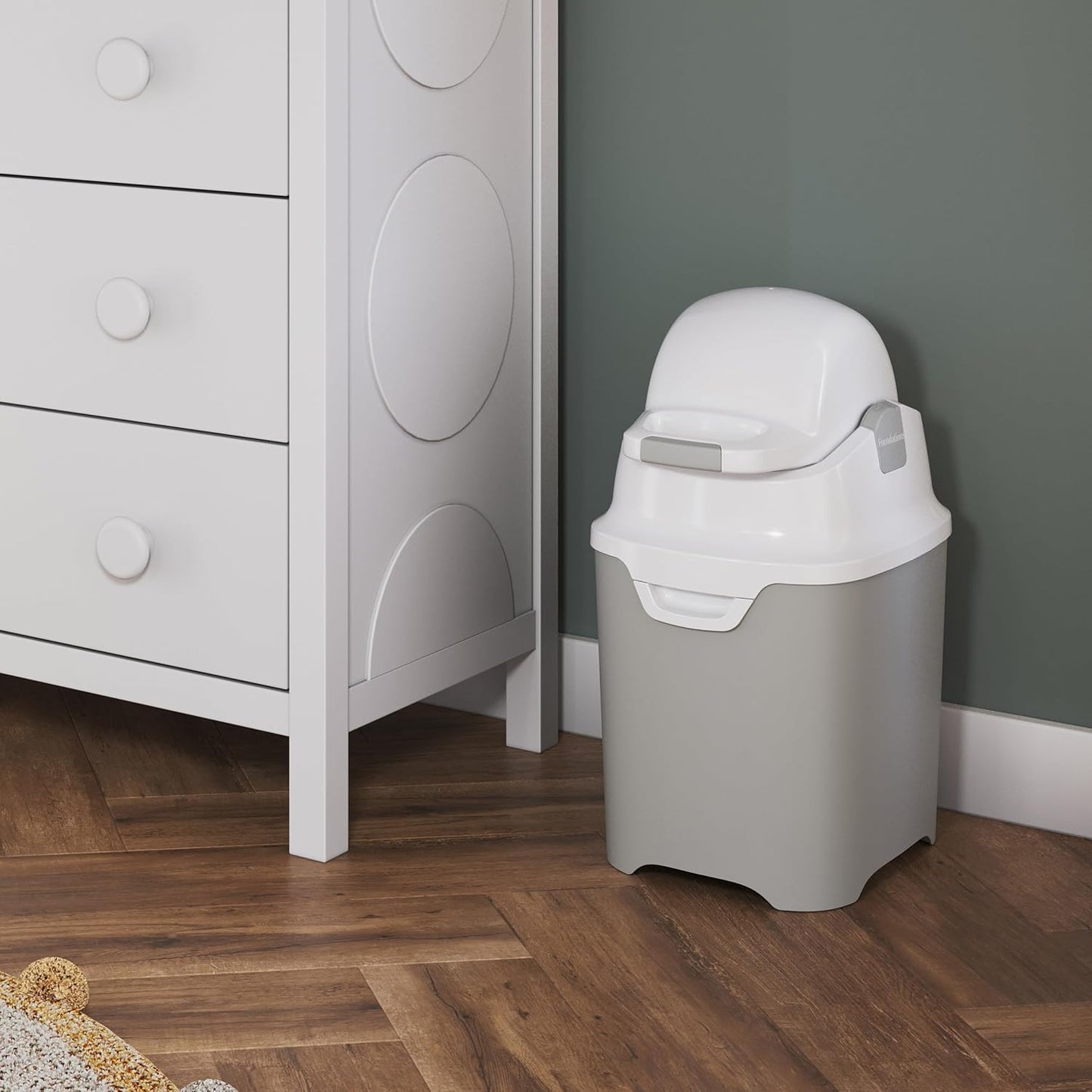 Foundations Mini Diaper Pail with Airtight Lid - Durable & Odorless Diaper Disposal, Large Capacity, Holds up to 30 Newborn Diapers, Refill with Any Bags - Gray
