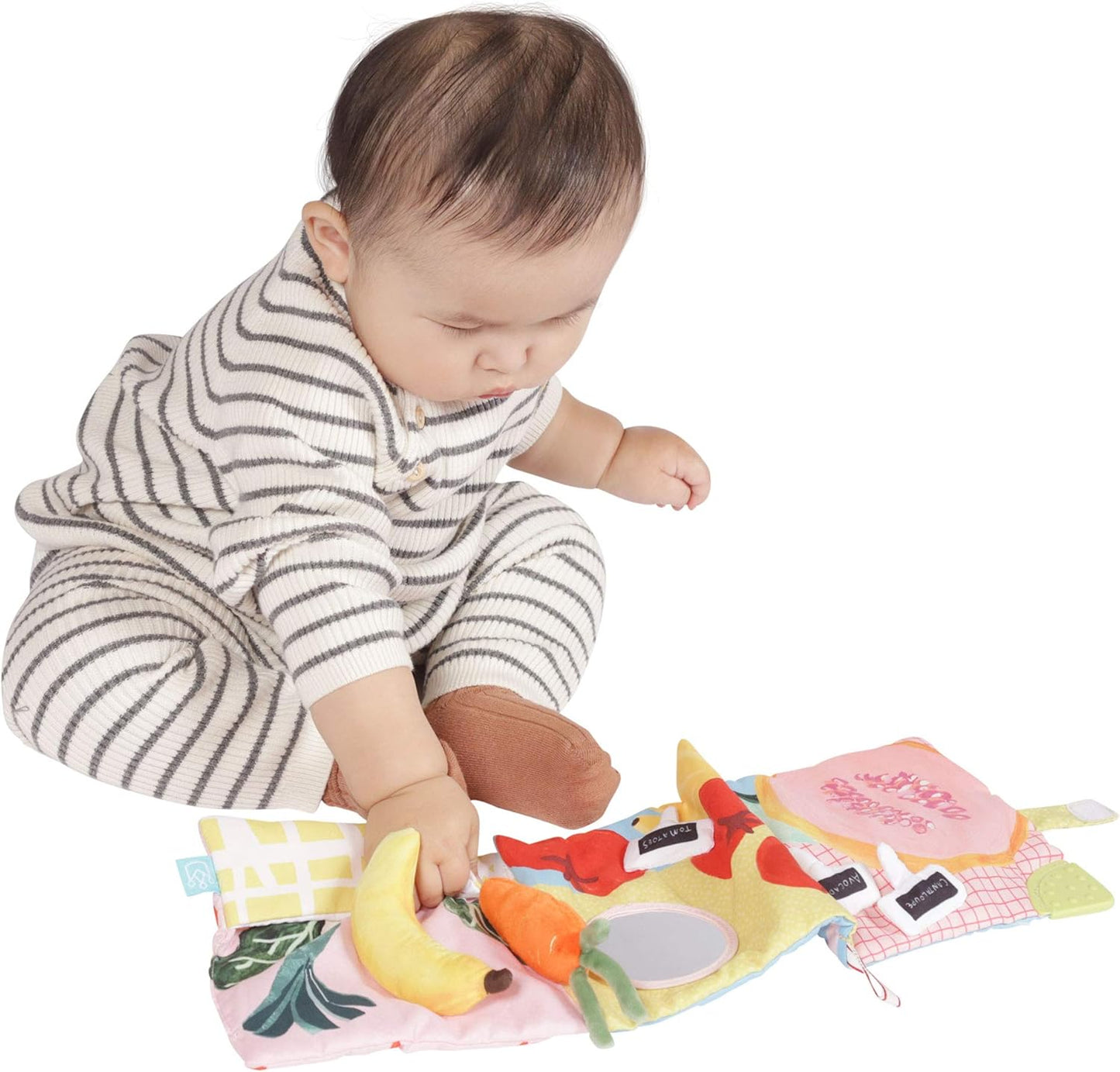 Manhattan Toy Mini-Apple Farm Soft Activity Crinkle Book for Baby & Toddler with Discovery Mirror and Textured Teether Multicolor