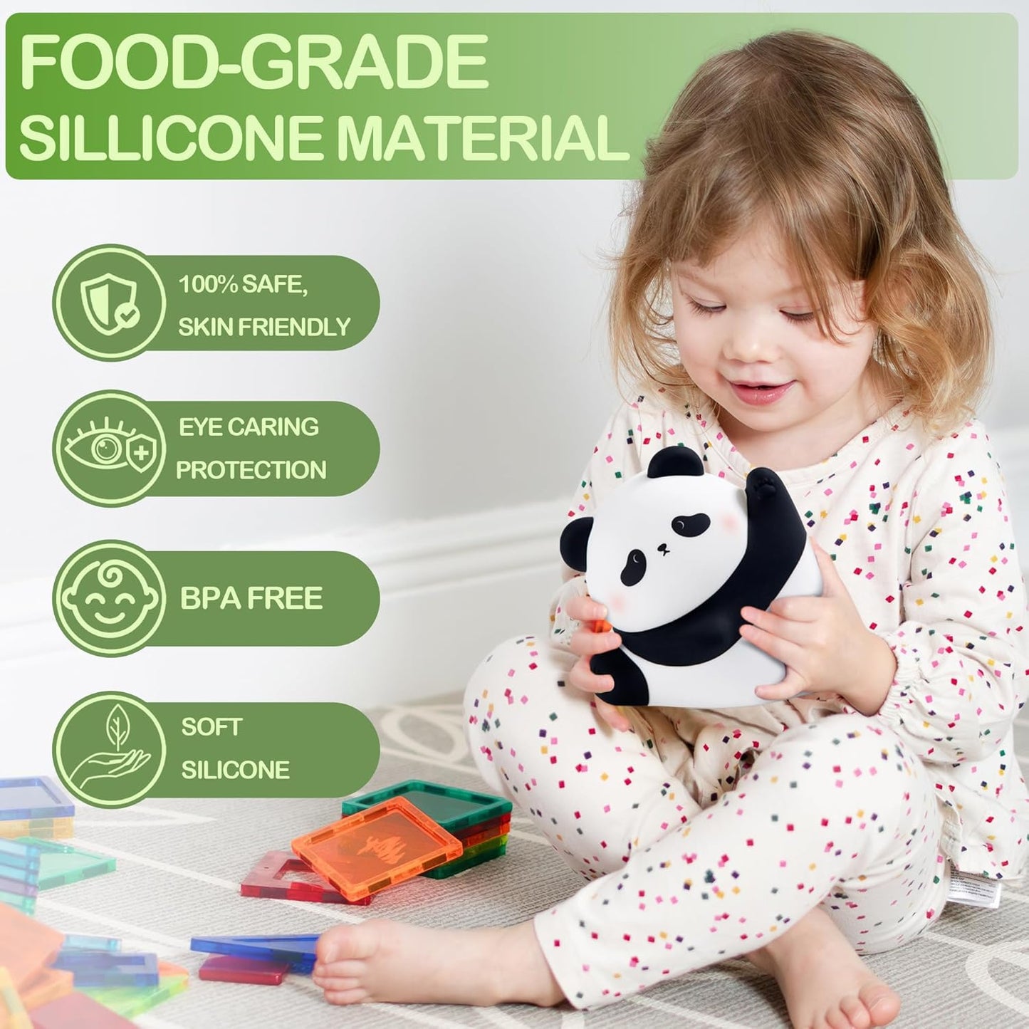 Panda Night Light, Rechargeable Squishy lamp - Silicone Cute Gifts for Kids - Nightlight Nursery LED Animal Dimmanble Touch Light - Bedroom Decor Funny Birthday Christmas Gifts for Boy, Girls