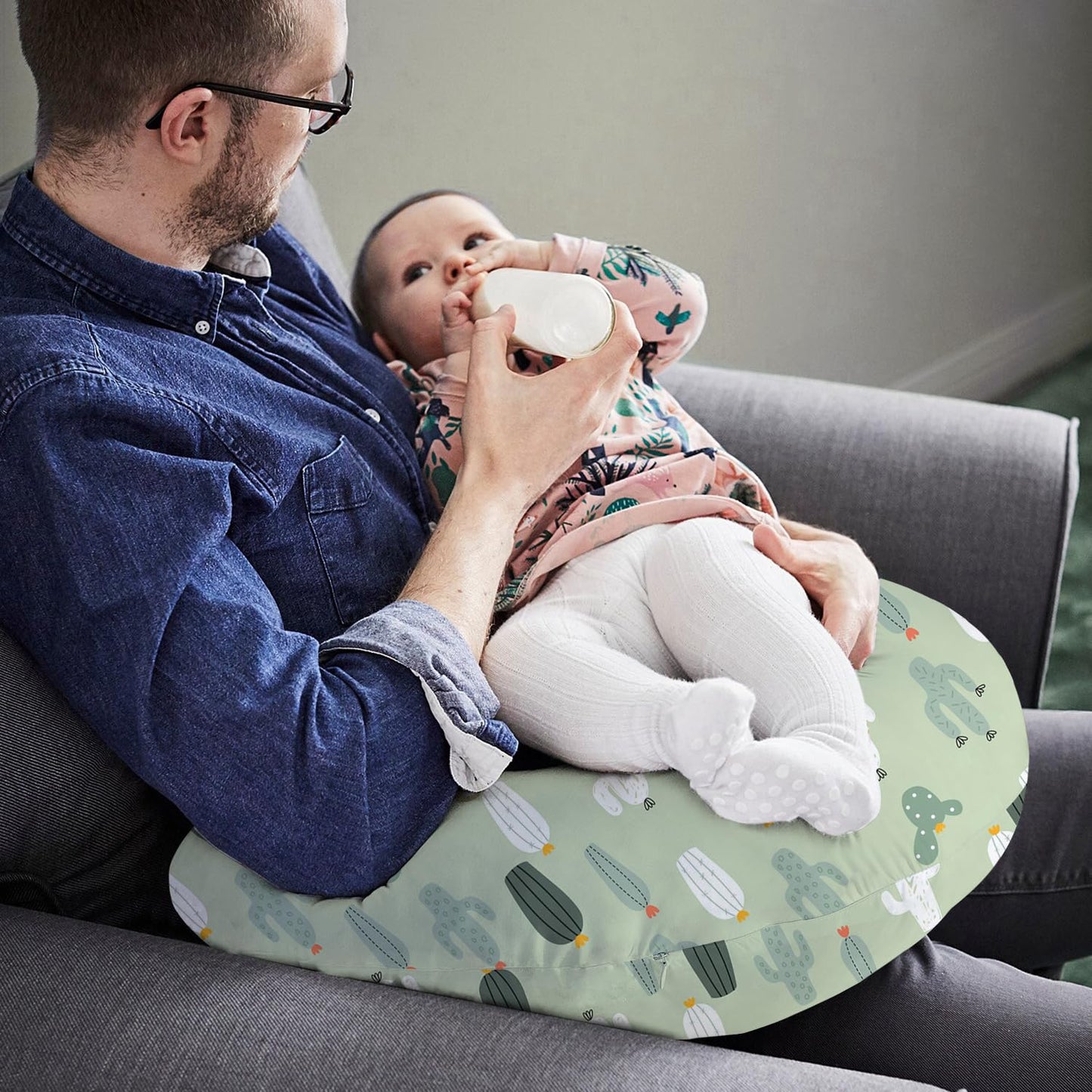 Little Grape Land Nursing Pillow for Infants, Breastfeeding Pillows, Baby Support Pillow for Nursing, Bottle Feeding, Tummy Time with Machine Washable Cover & Breathable Filling (Blossom Cactus)