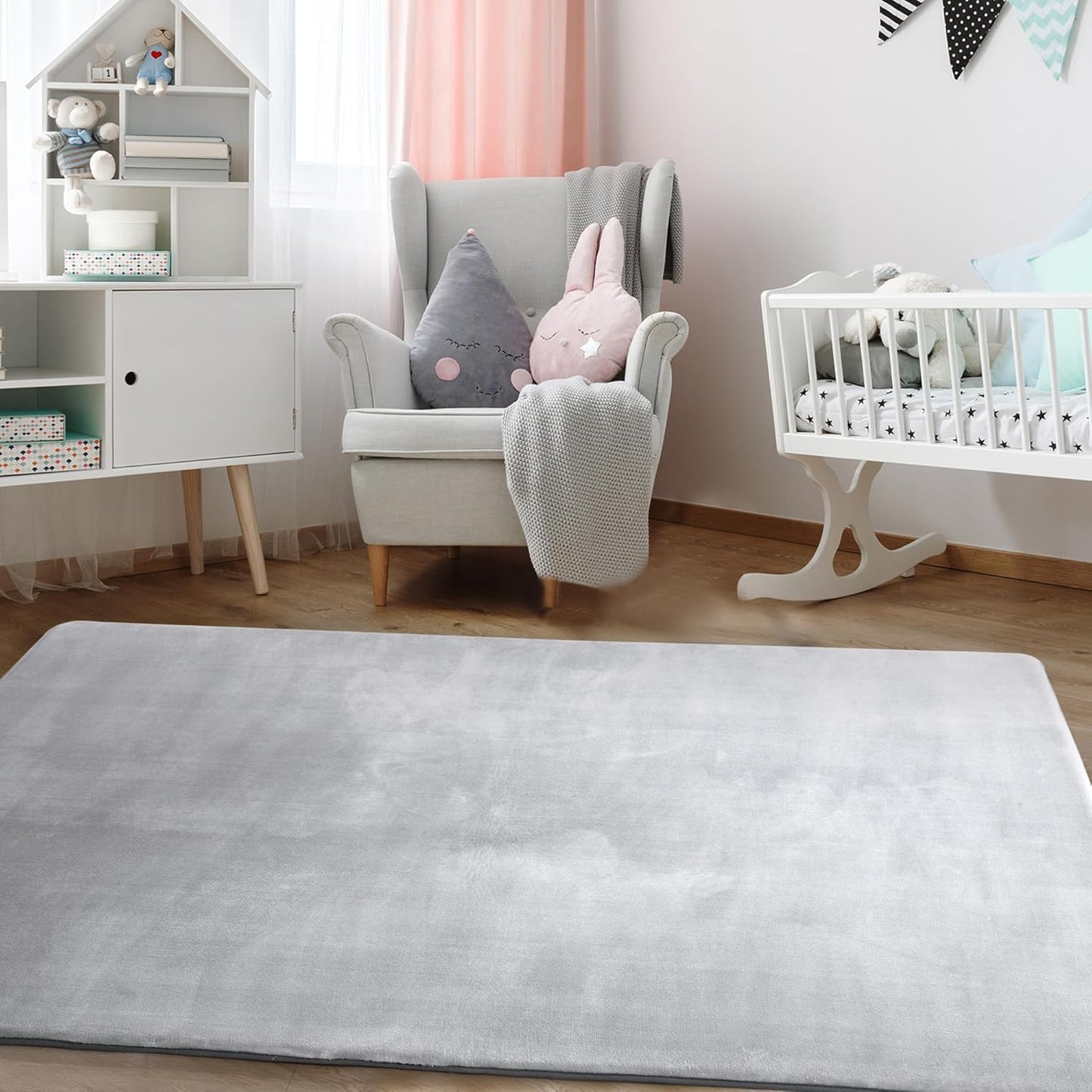 BALAPET Thick Memory Foam 74x50 Play Mat for Playpen, Super Soft Velvet Portable Baby Playpen Mat for Kids Toddler Crawling and Play, Non-Slip Bottom Playmat, Grey
