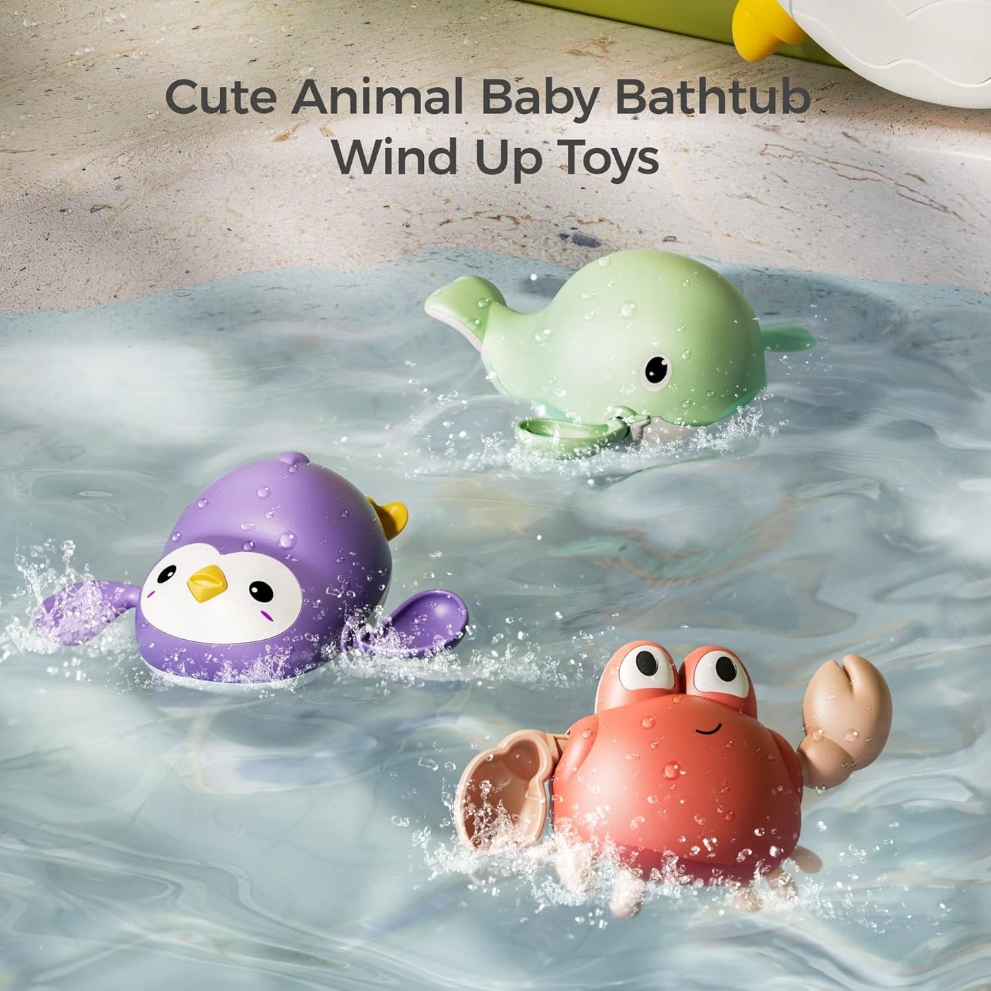 TUMAMA Baby Bath Toy,Bath Bubble Maker Machine with Music,3 Wind-Up Bathtub Toys,Crab Shower Water Toy for Toddlers Kids Boys Grils,4 Pieces