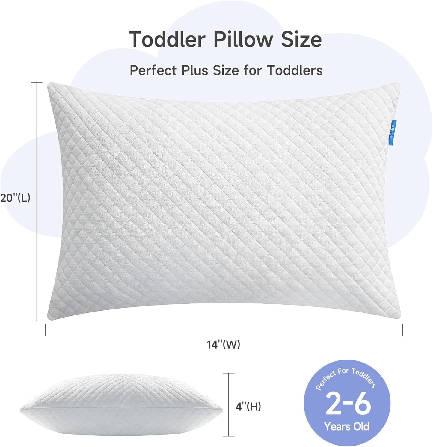 Memory Foam Toddler Pillow,20X14’ Kids Pillow with Machine Washable Comfortable Pillowcase Rayon Derived from Bamboo,Adjustable Height Toddler Pillows for Sleeping 2-6 Years Old (1, White)