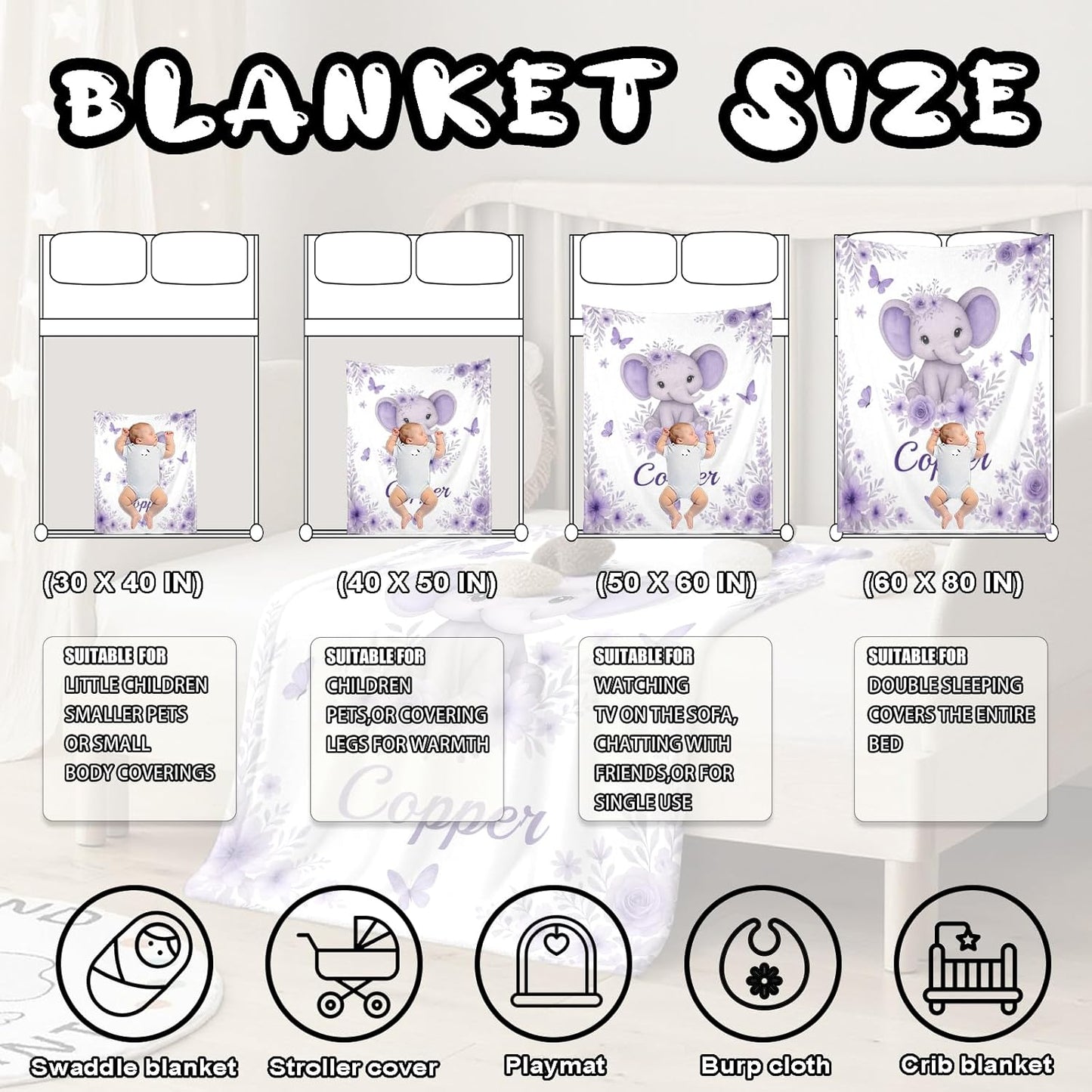 Ship Next Day, Personalized Baby Blanket – Printed in USA, Custom Baby Blanket for Boys & Girls, Baby Blanket with Name, Baby Shower, Easter, Christmas, Birthday Newborn & Toddler Gifts, Baby Gifts