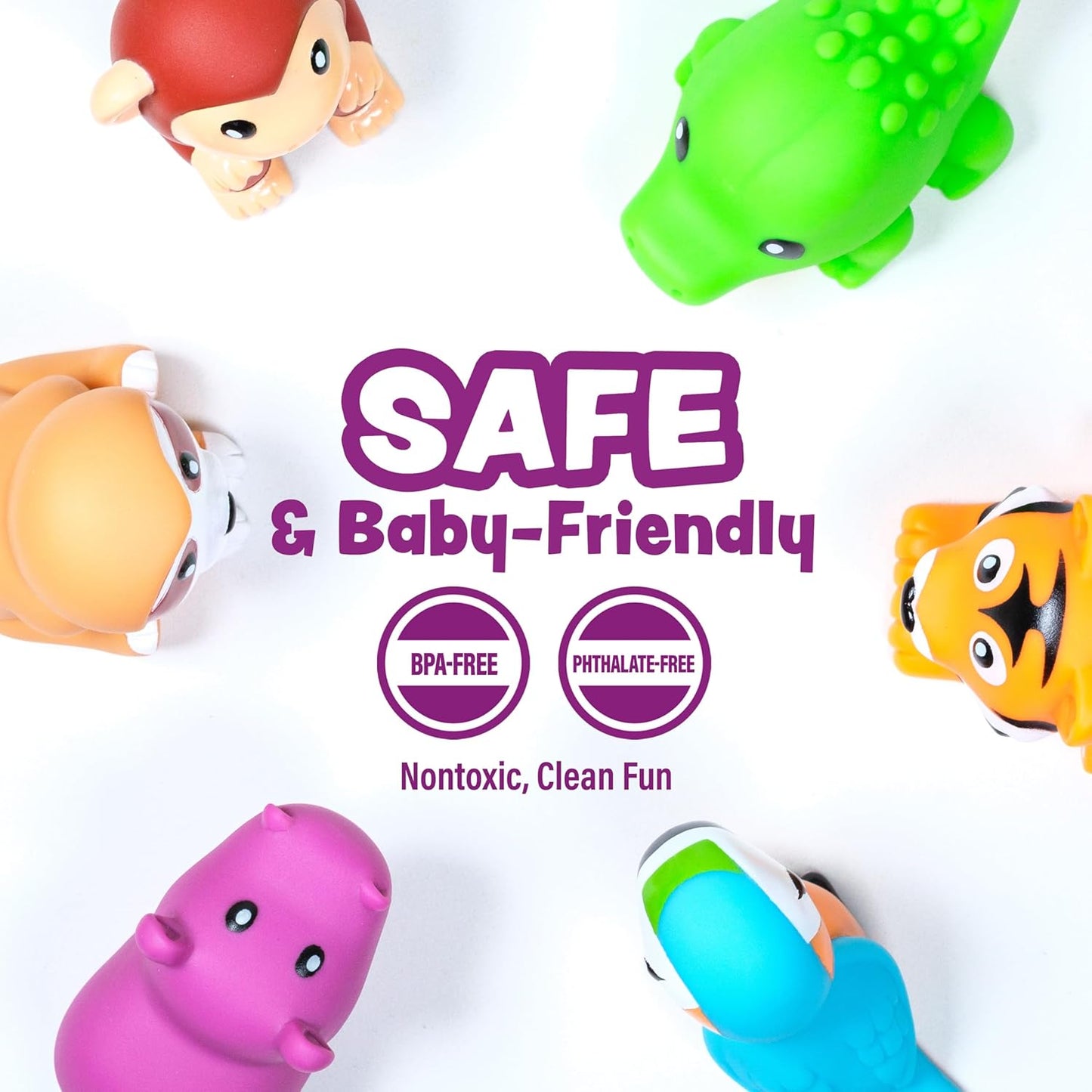 Tub Works® Rainforest™ Mold Free Bath Toys, 6 Pack | Sealed, No Hole Bath Toys Design Keeps Moisture Out | Soft, Squeezable & Float on Water | Easy-Grip Baby & Toddler Bath Toy | Great Baby Pool Toys