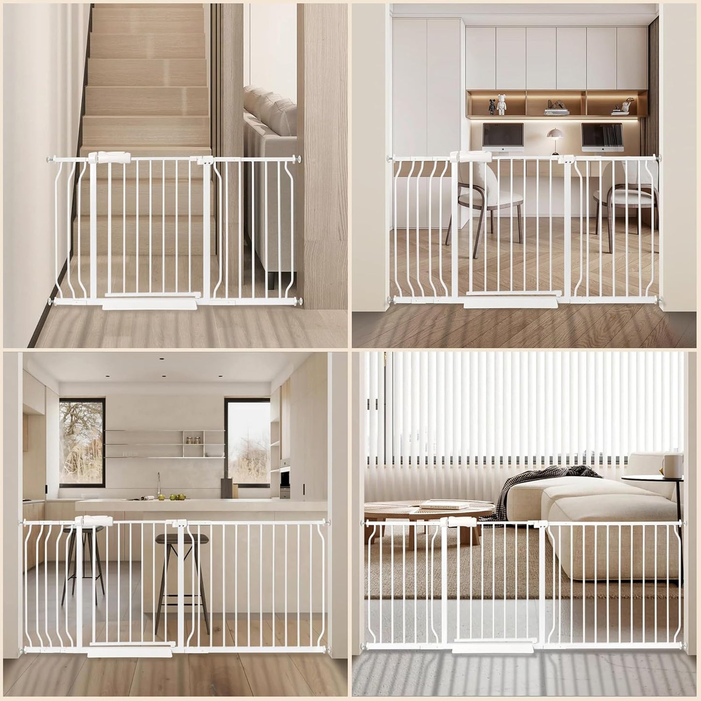 Extra Wide Baby Gate 52.76-57.5 Pressure Mounted,Child Dog Pet Safety Gates with Walk Through Door for Doorways Stairs No Drilling in Door,White