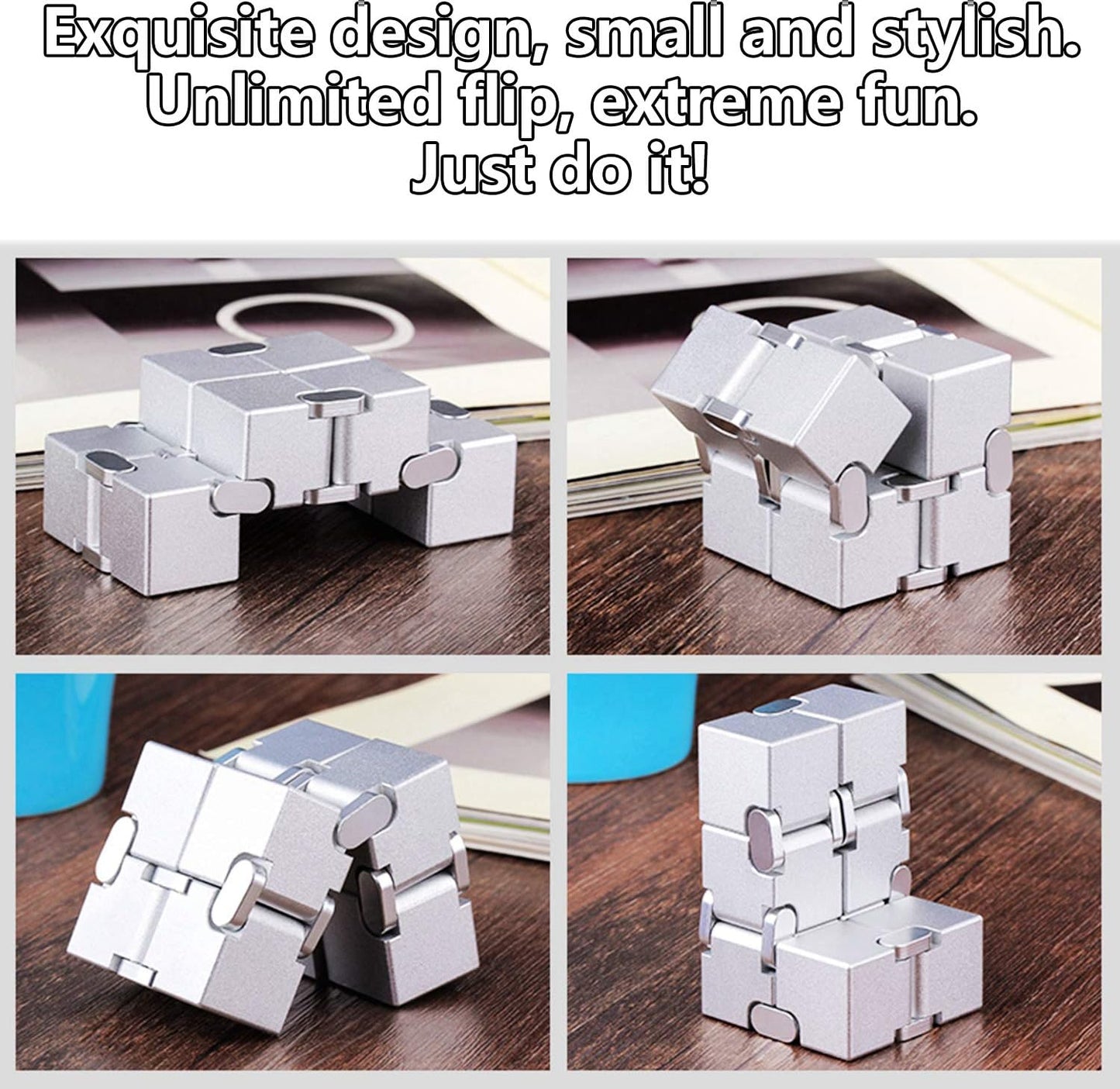 Fidget Toys Metal Infinity Cube Anxiety Stress Relief Toy for Adults Aluminum Alloy Material (Blue)